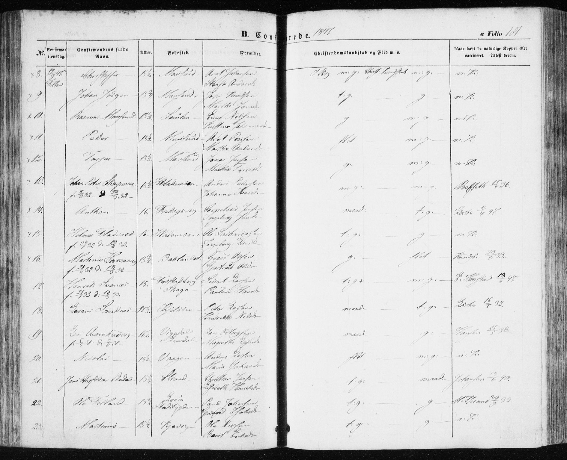 Ministerialprotokoller, klokkerbøker og fødselsregistre - Sør-Trøndelag, SAT/A-1456/634/L0529: Parish register (official) no. 634A05, 1843-1851, p. 181