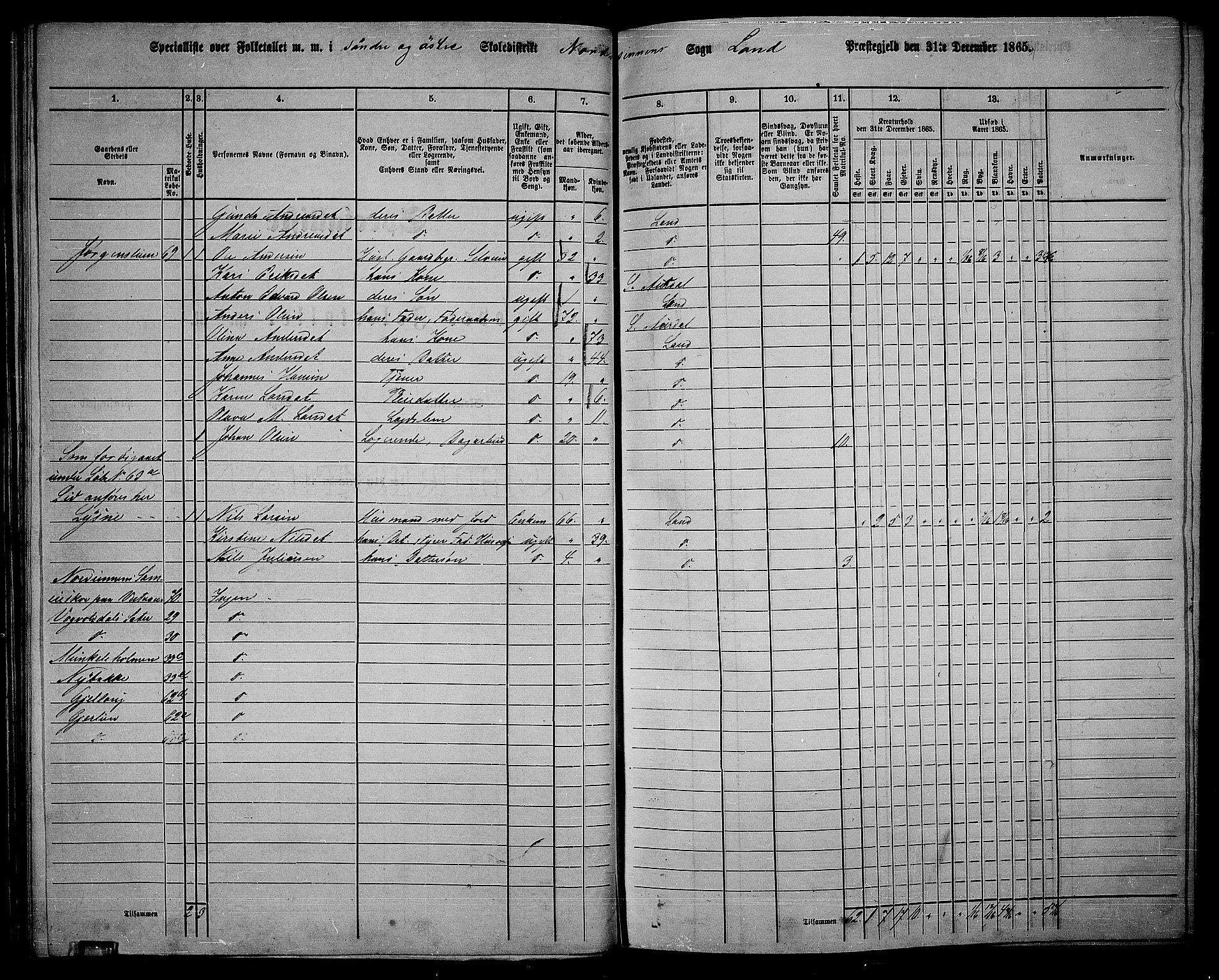 RA, 1865 census for Land, 1865, p. 73