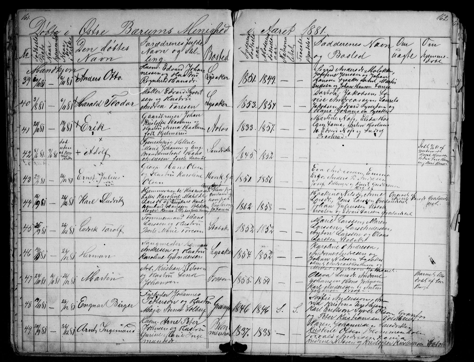 Asker prestekontor Kirkebøker, SAO/A-10256a/G/Gc/L0002: Parish register (copy) no. III 2, 1874-1883, p. 161-162