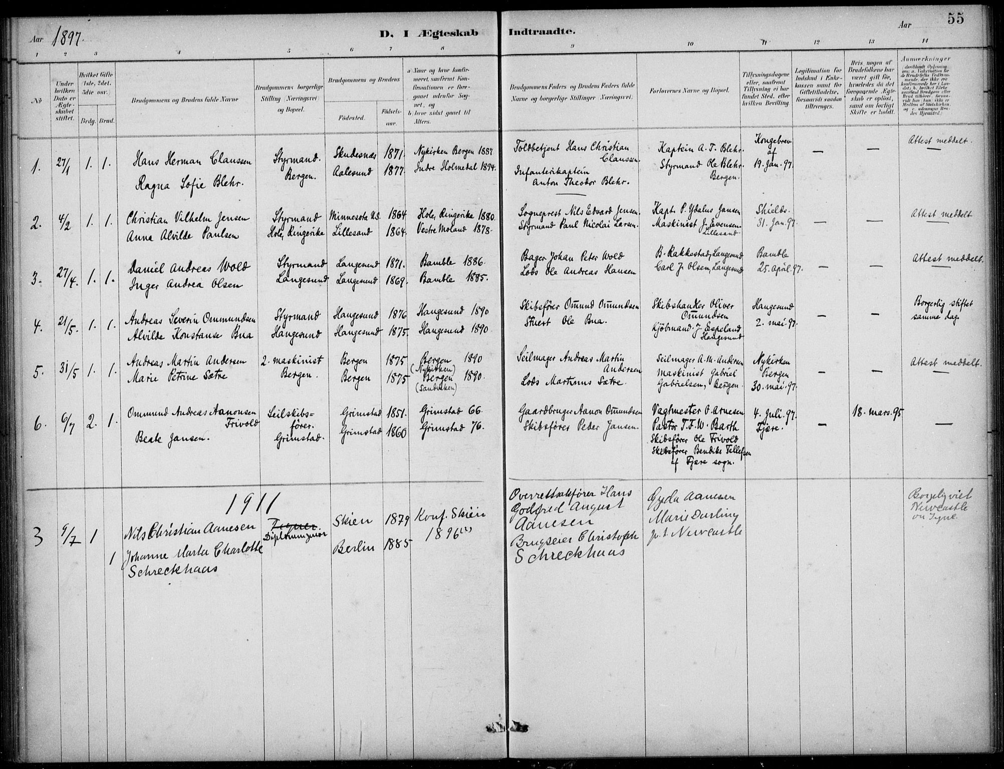 Den norske sjømannsmisjon i utlandet/Tyne-havnene (North Shields og New Castle), SAB/SAB/PA-0101/H/Ha/L0002: Parish register (official) no. A 2, 1883-1938, p. 55