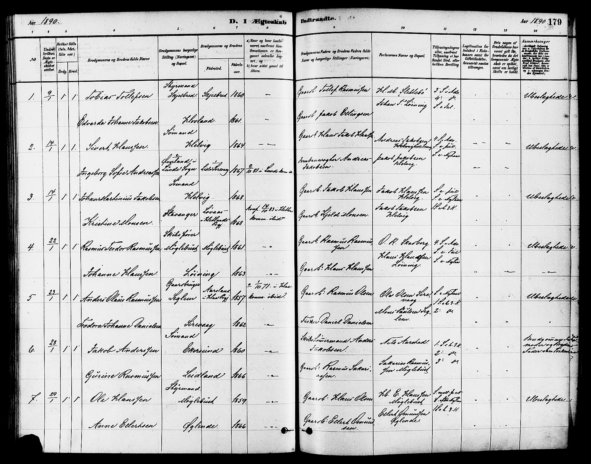 Eigersund sokneprestkontor, SAST/A-101807/S08/L0017: Parish register (official) no. A 14, 1879-1892, p. 179