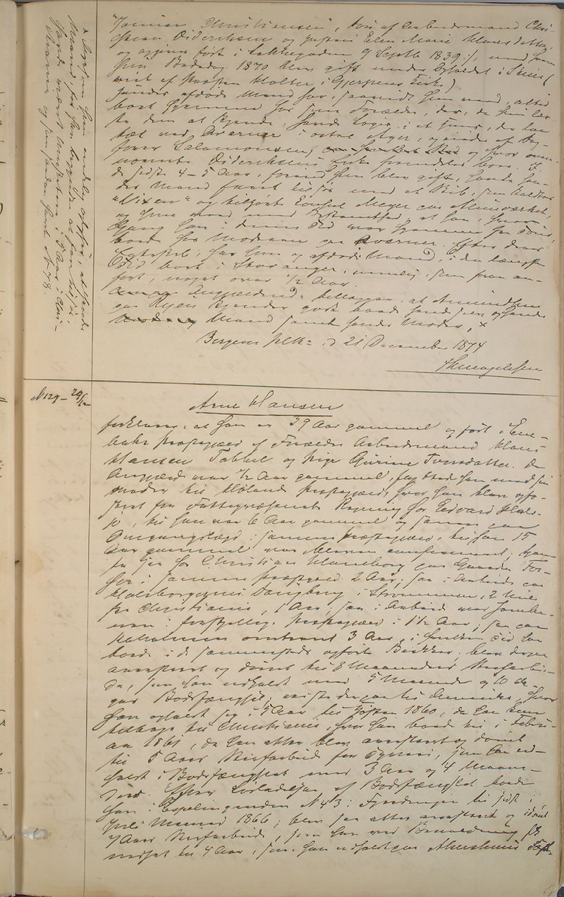 Bergen politikammer / politidistrikt, AV/SAB-A-60401/I/Ic, 1874-1878