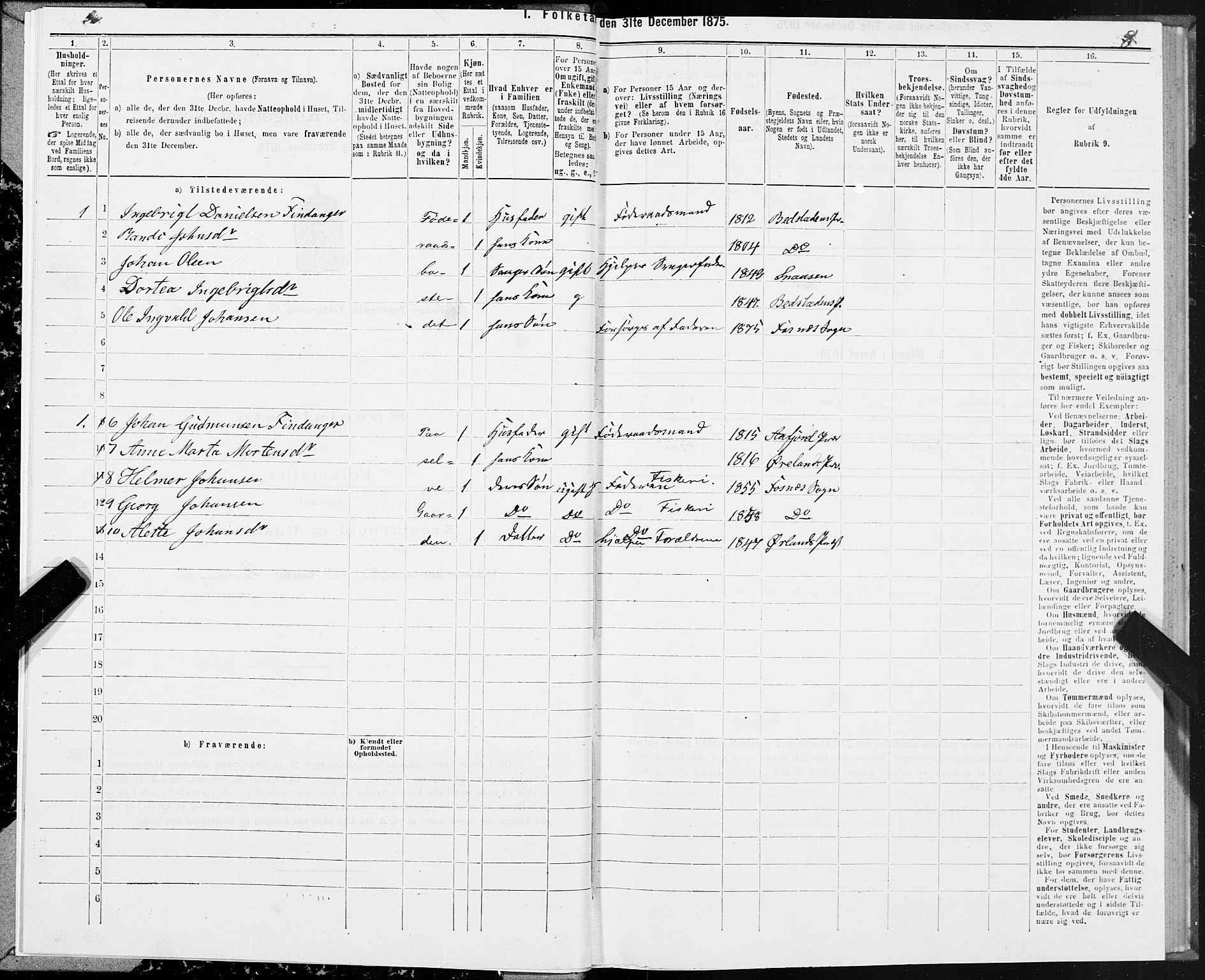 SAT, 1875 census for 1748P Fosnes, 1875, p. 1008