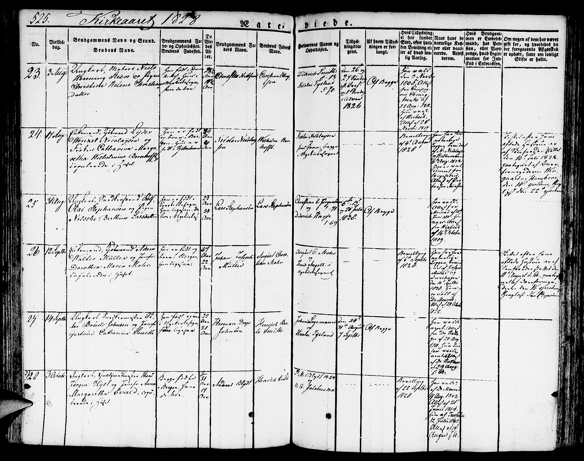 Nykirken Sokneprestembete, AV/SAB-A-77101/H/Hab: Parish register (copy) no. A 5II, 1821-1843, p. 525