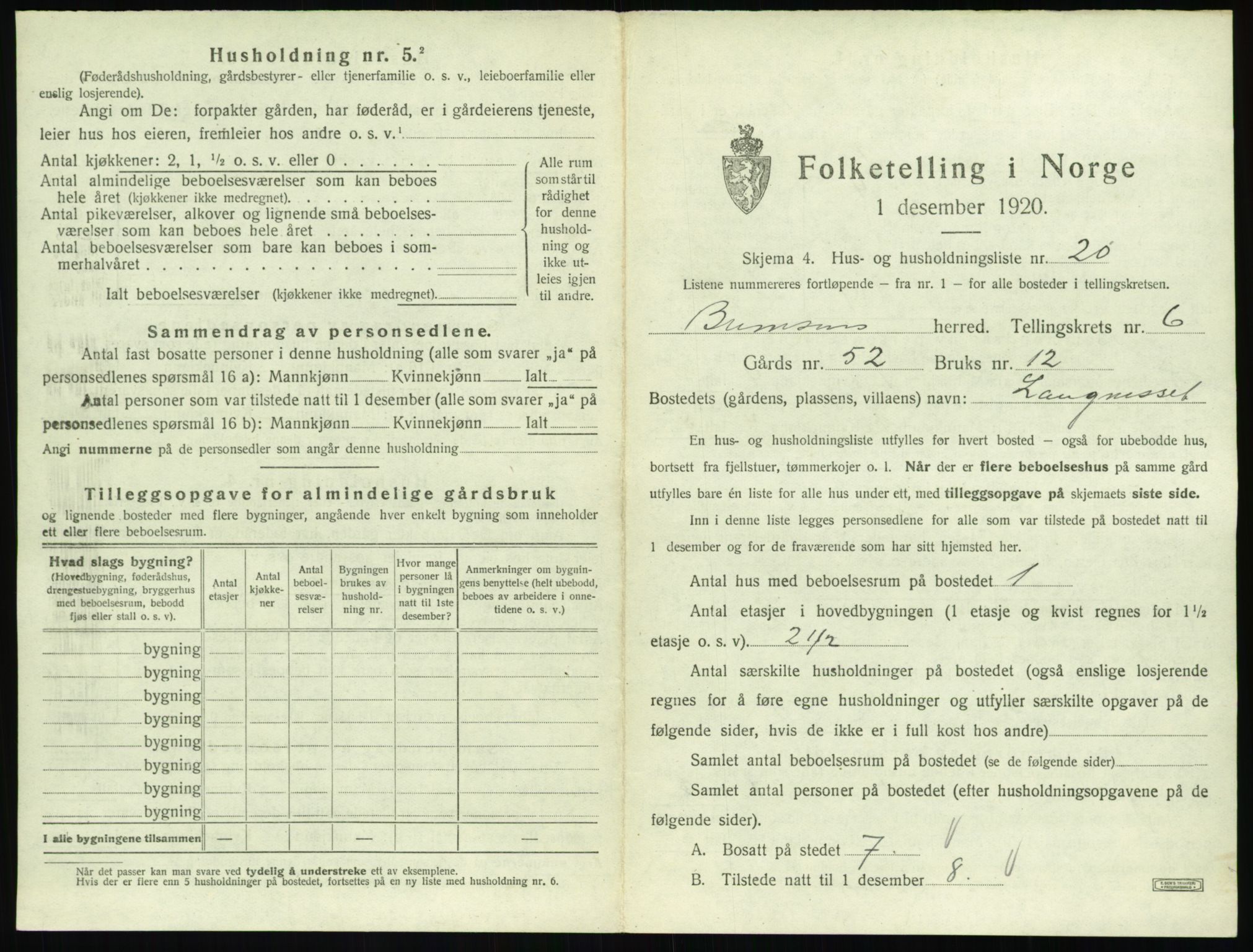 SAT, 1920 census for Bremsnes, 1920, p. 711