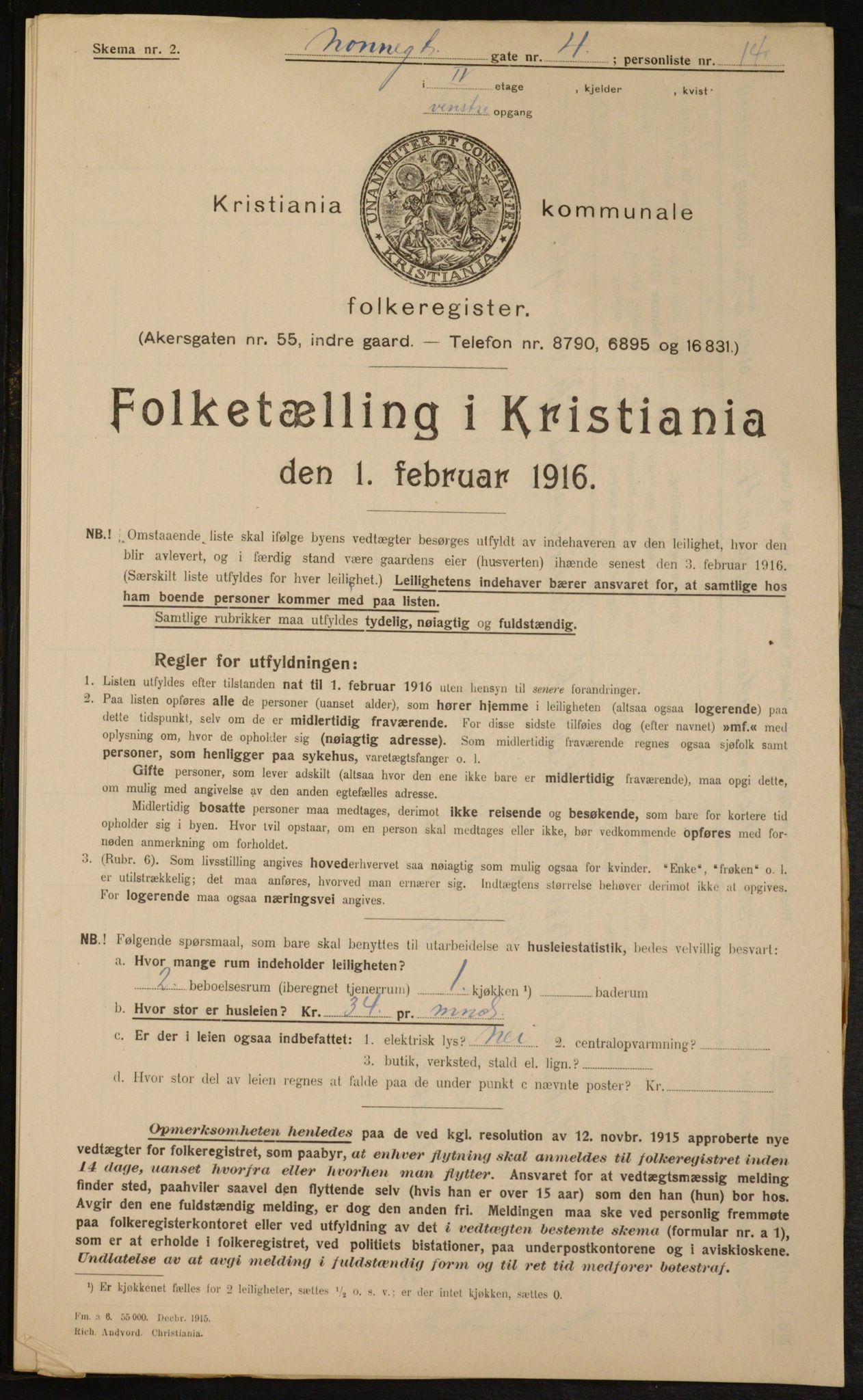 OBA, Municipal Census 1916 for Kristiania, 1916, p. 73155