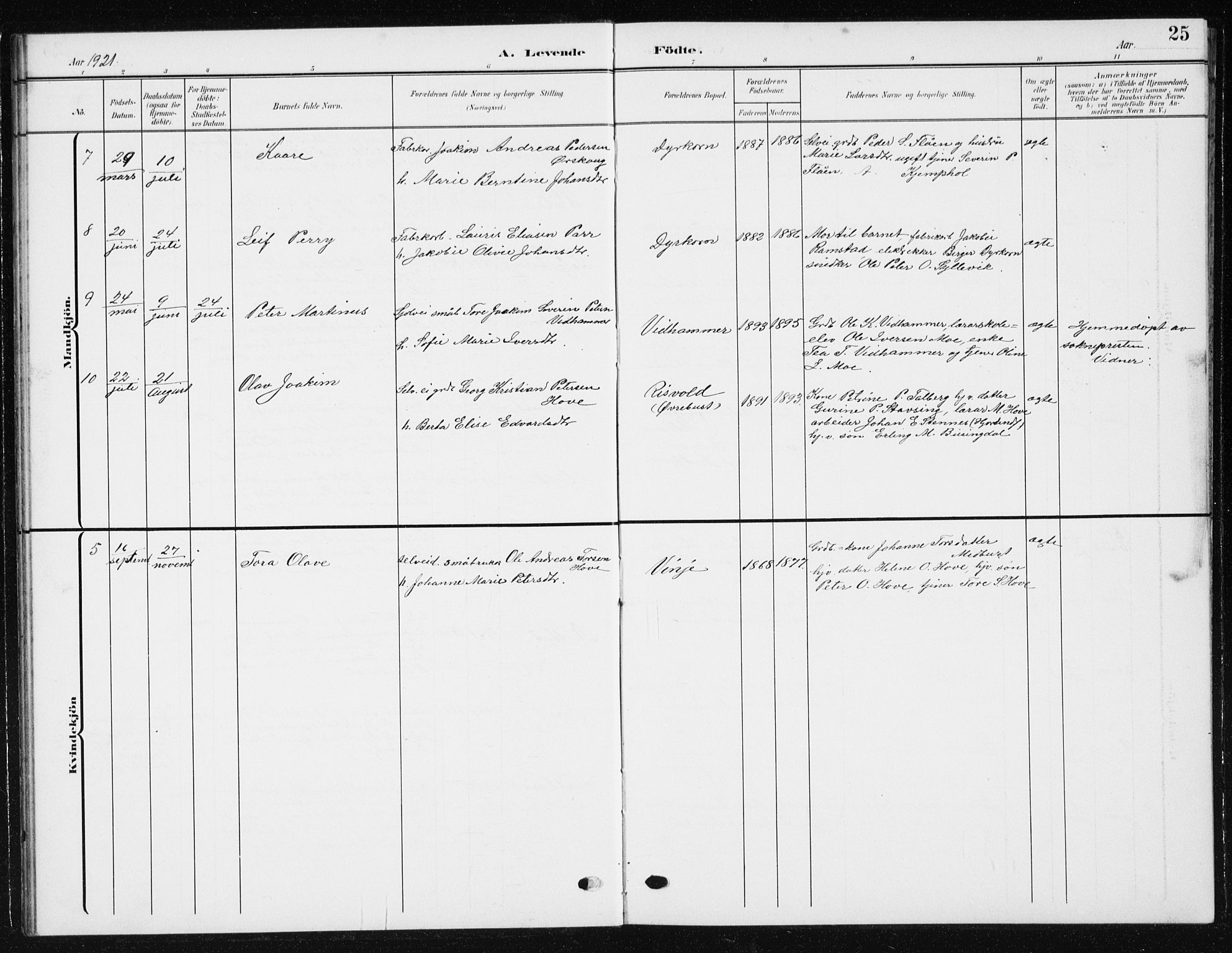 Ministerialprotokoller, klokkerbøker og fødselsregistre - Møre og Romsdal, SAT/A-1454/521/L0303: Parish register (copy) no. 521C04, 1908-1943, p. 25