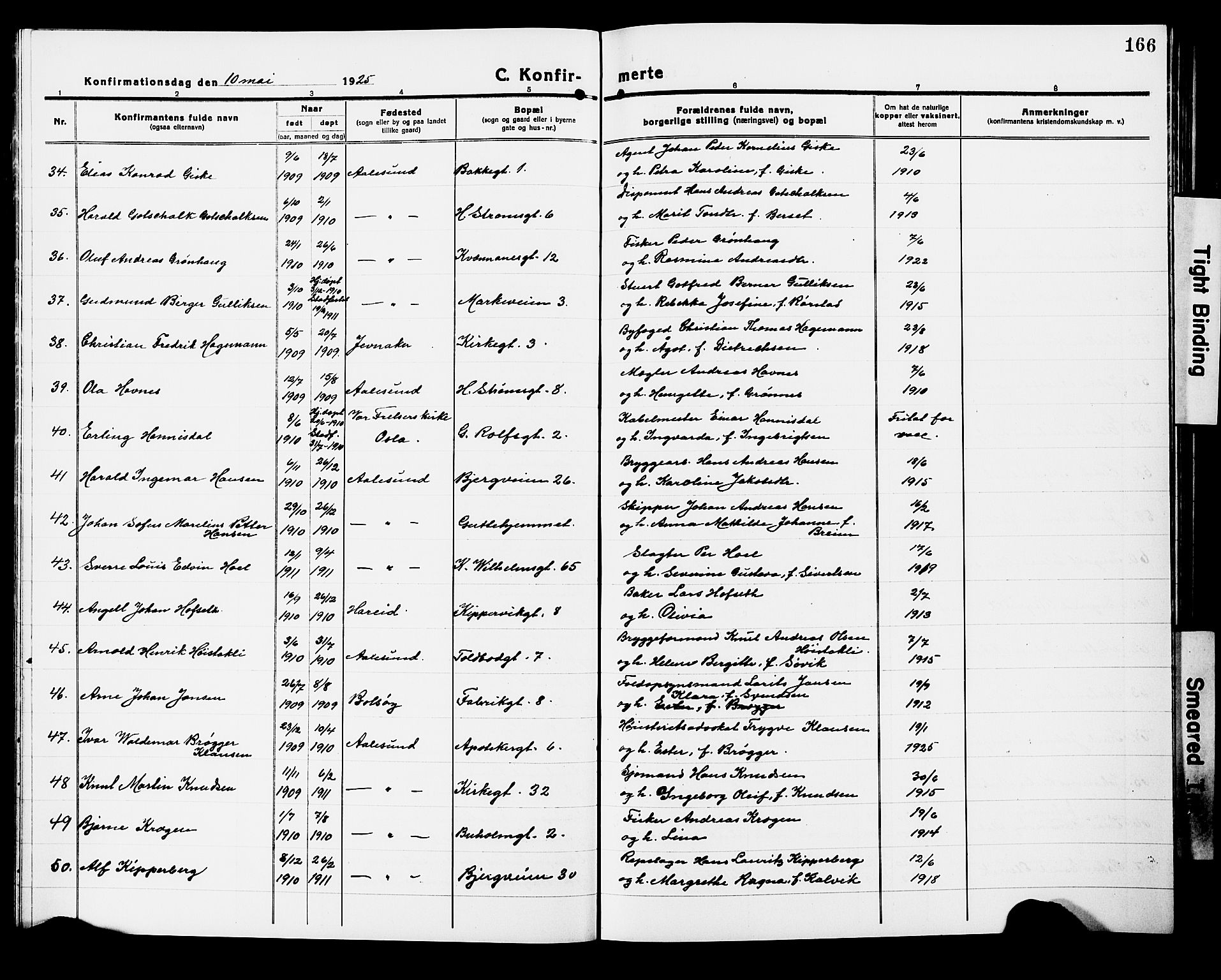 Ministerialprotokoller, klokkerbøker og fødselsregistre - Møre og Romsdal, AV/SAT-A-1454/529/L0472: Parish register (copy) no. 529C09, 1917-1929, p. 166