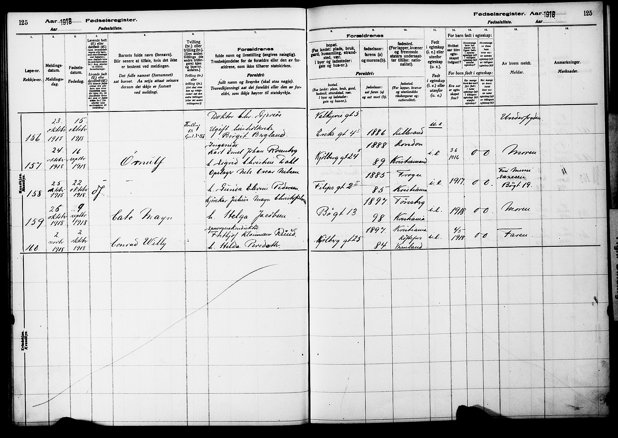 Kampen prestekontor Kirkebøker, AV/SAO-A-10853/J/Ja/L0001: Birth register no. 1, 1916-1920, p. 125