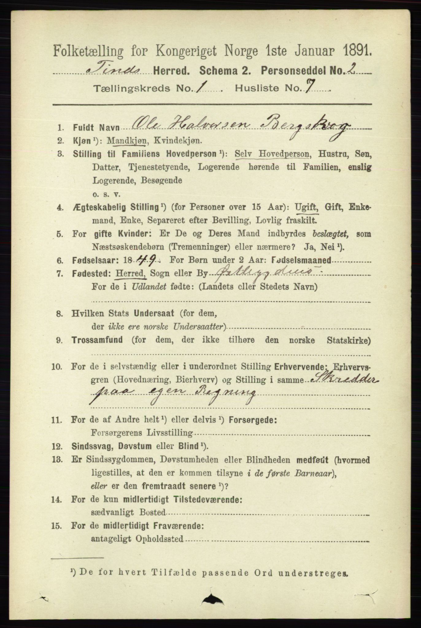 RA, 1891 census for 0826 Tinn, 1891, p. 82