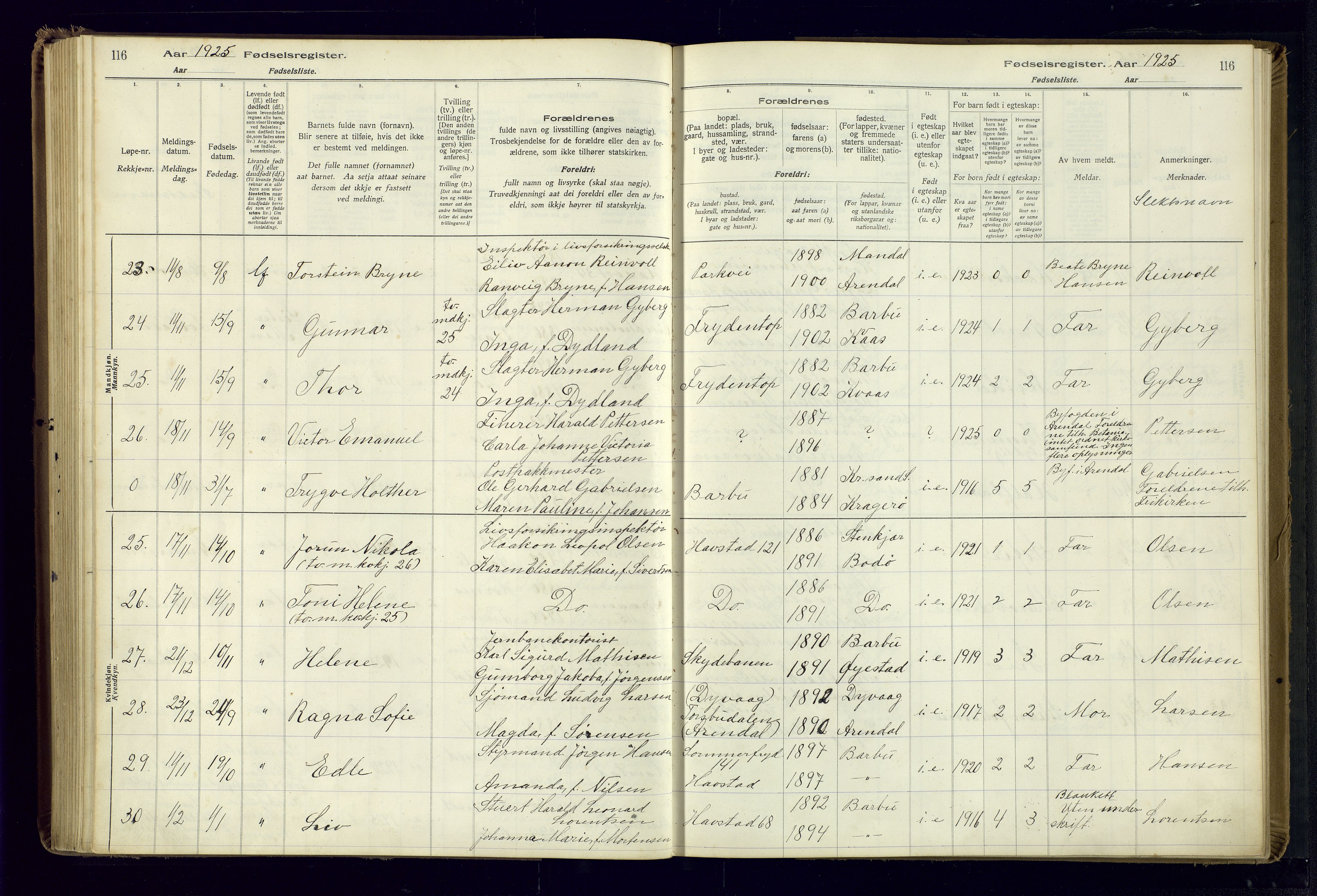 Barbu sokneprestkontor, AV/SAK-1111-0003/J/Ja/L0001: Birth register no. A-VIII-1, 1916-1937, p. 116