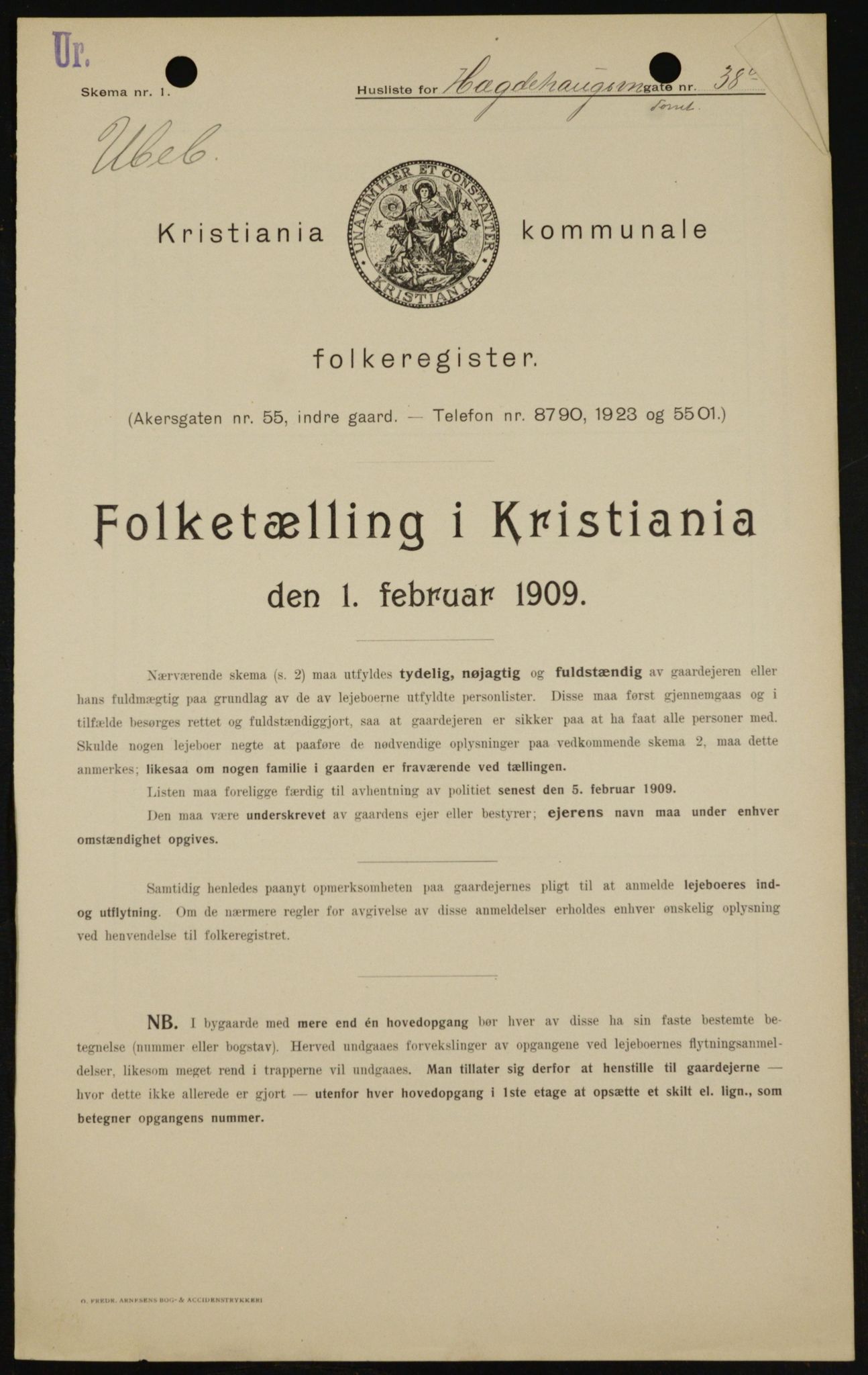 OBA, Municipal Census 1909 for Kristiania, 1909, p. 33135