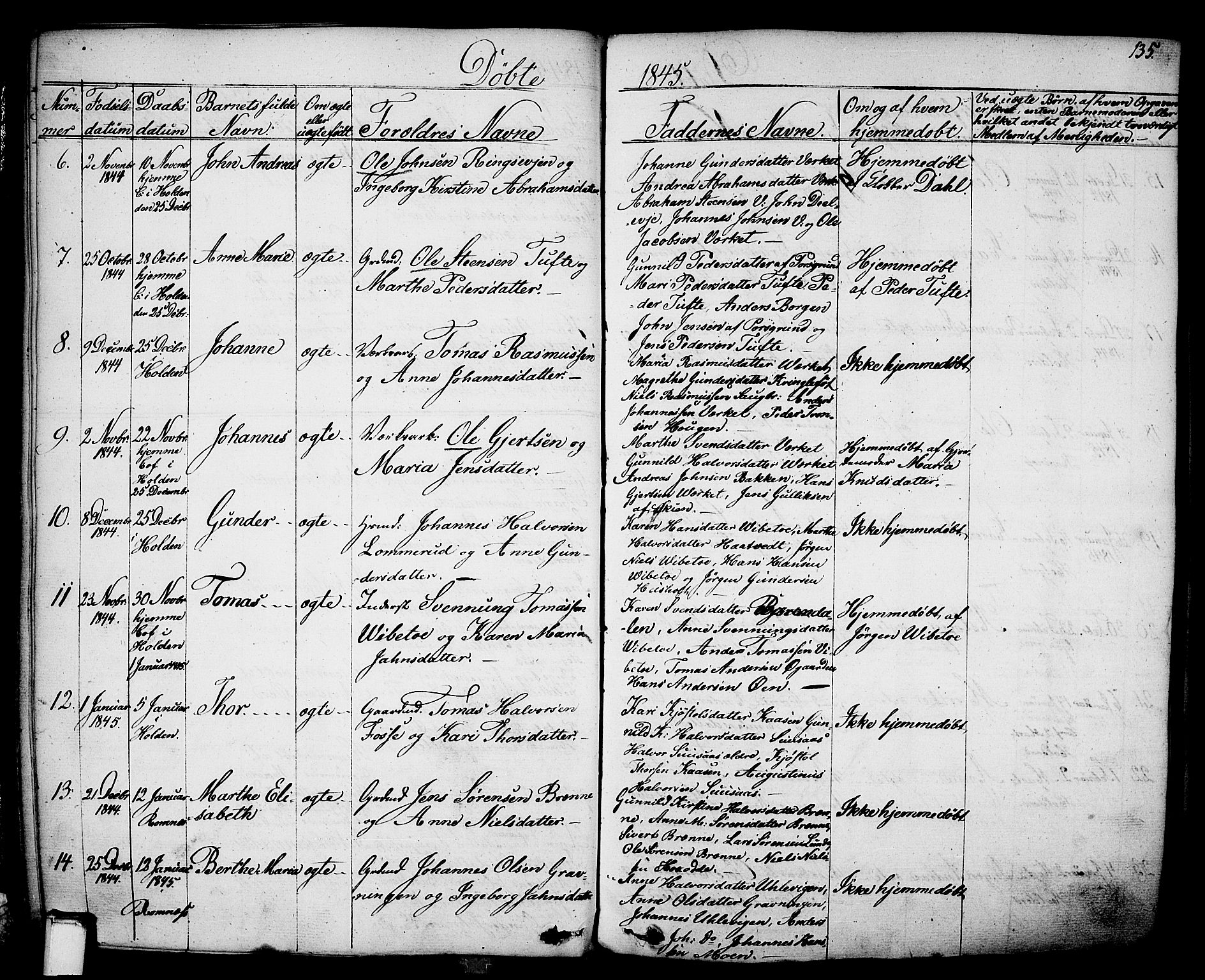 Holla kirkebøker, SAKO/A-272/F/Fa/L0004: Parish register (official) no. 4, 1830-1848, p. 135