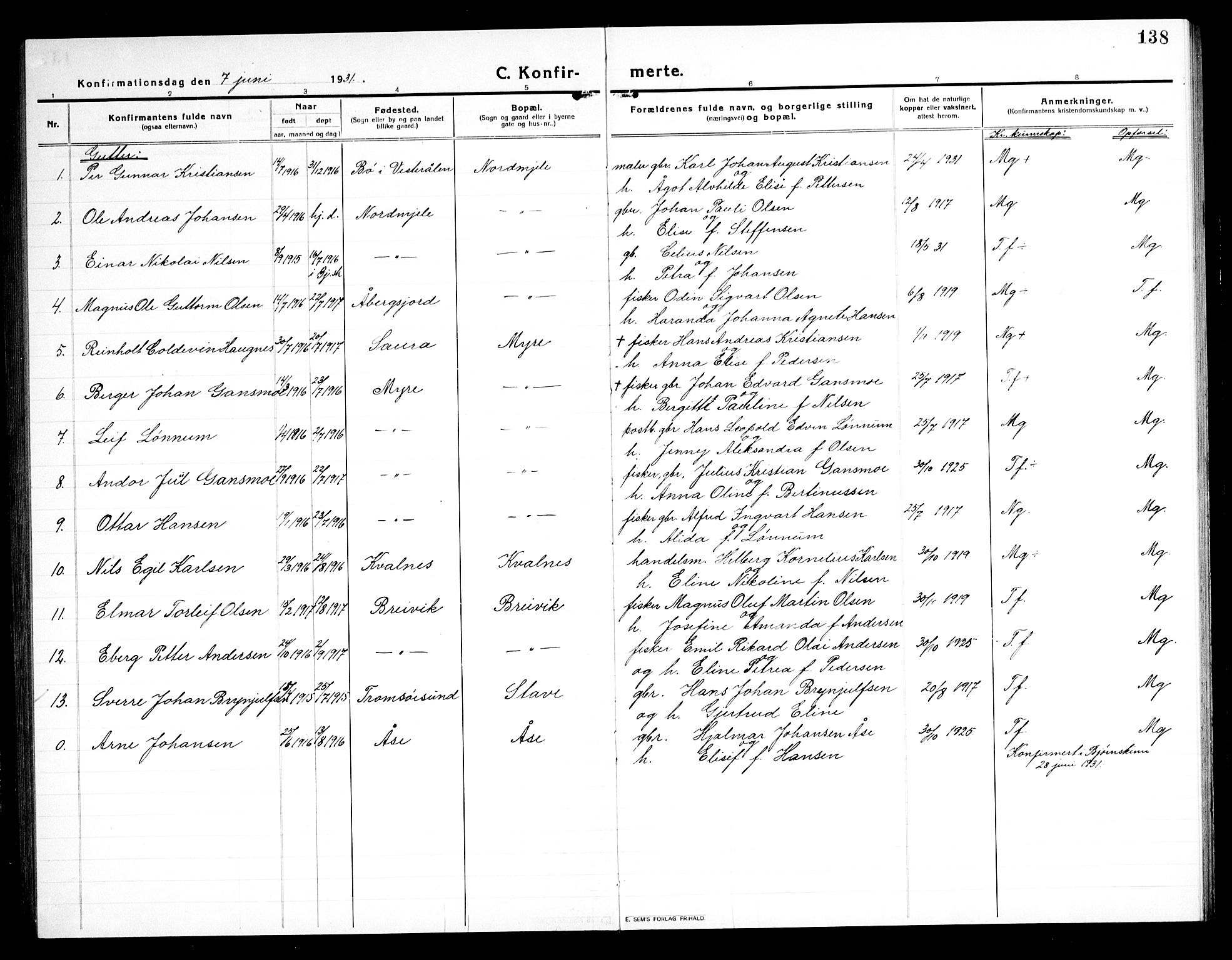 Ministerialprotokoller, klokkerbøker og fødselsregistre - Nordland, AV/SAT-A-1459/897/L1415: Parish register (copy) no. 897C05, 1916-1945, p. 138