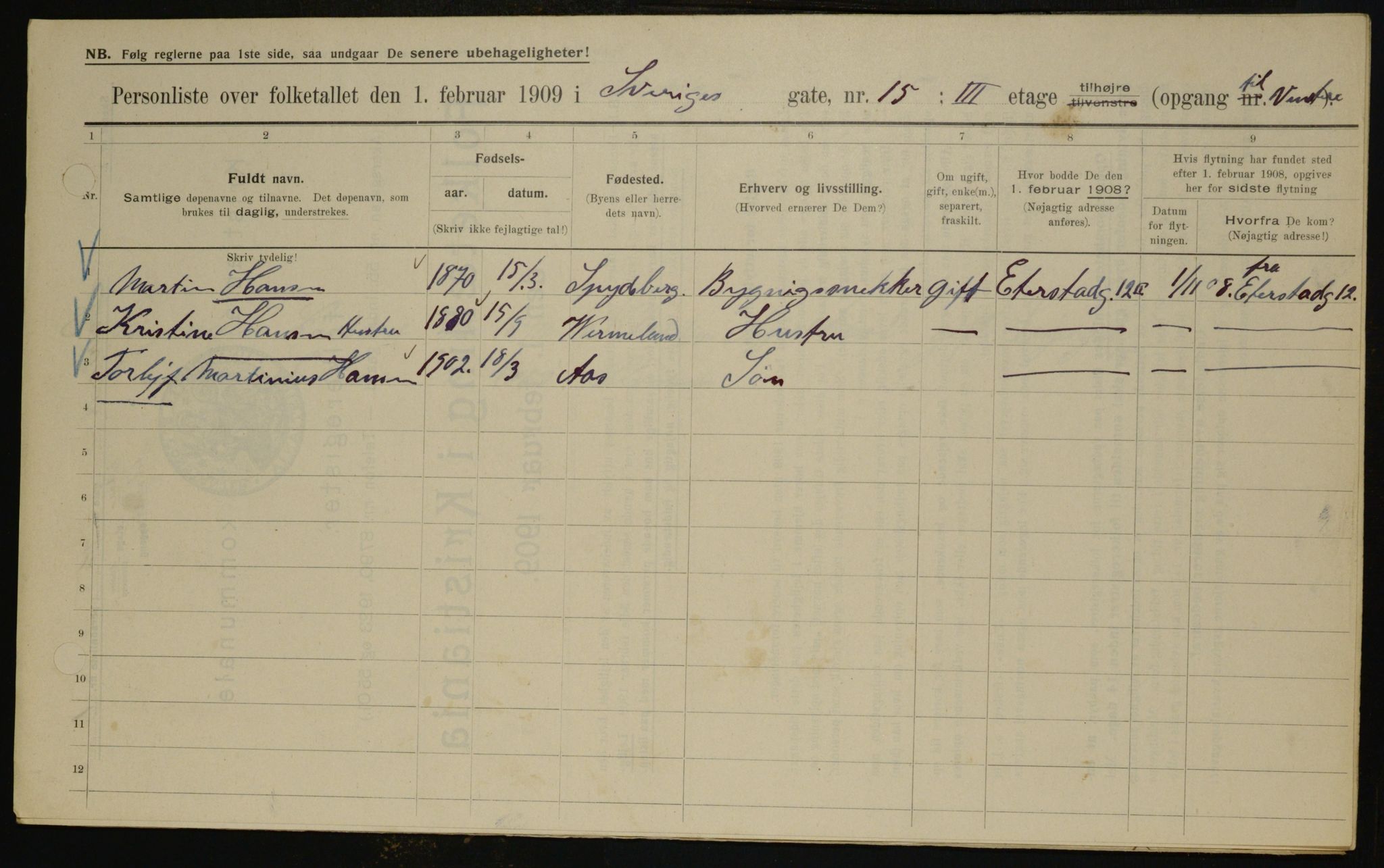 OBA, Municipal Census 1909 for Kristiania, 1909, p. 95825