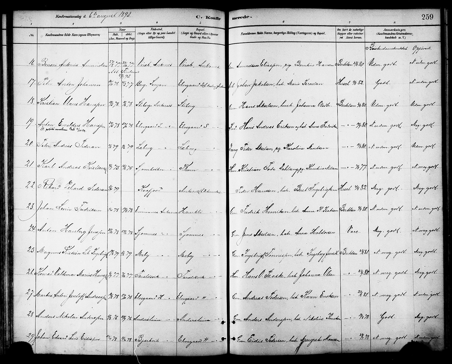 Ministerialprotokoller, klokkerbøker og fødselsregistre - Nordland, AV/SAT-A-1459/866/L0938: Parish register (official) no. 866A01, 1879-1893, p. 259