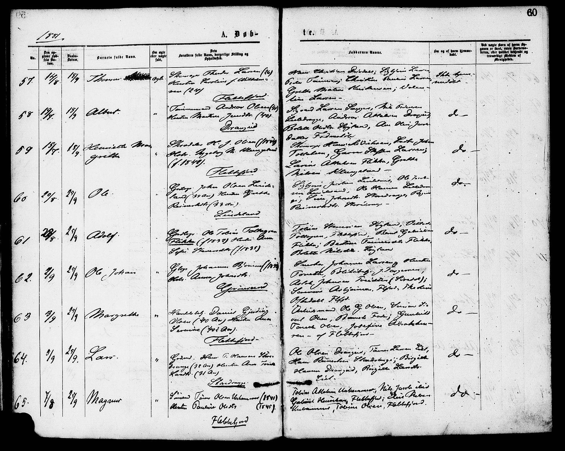 Flekkefjord sokneprestkontor, AV/SAK-1111-0012/F/Fa/Fac/L0007: Parish register (official) no. A 7, 1875-1885, p. 60