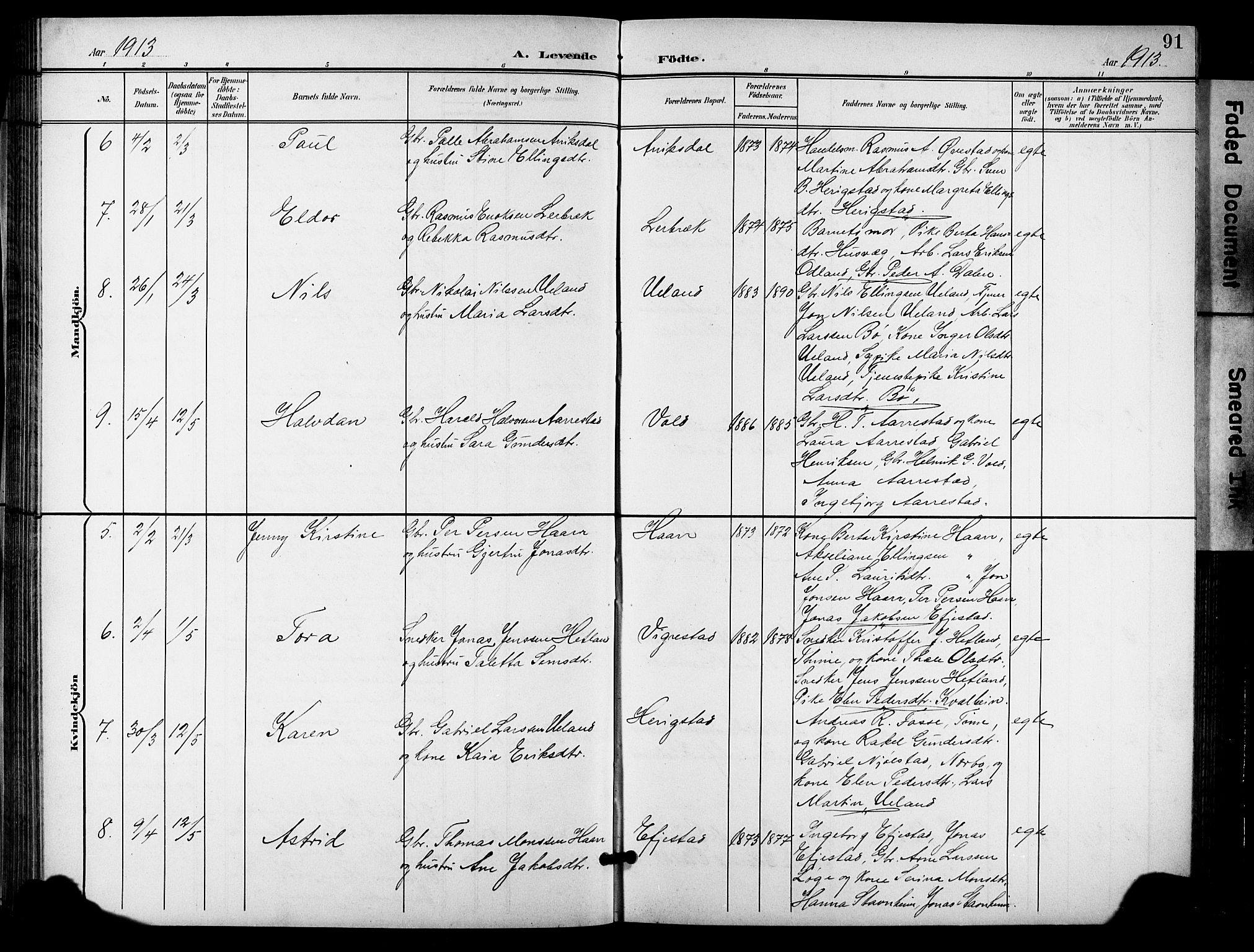 Hå sokneprestkontor, AV/SAST-A-101801/001/30BB/L0006: Parish register (copy) no. B 6, 1900-1924, p. 91