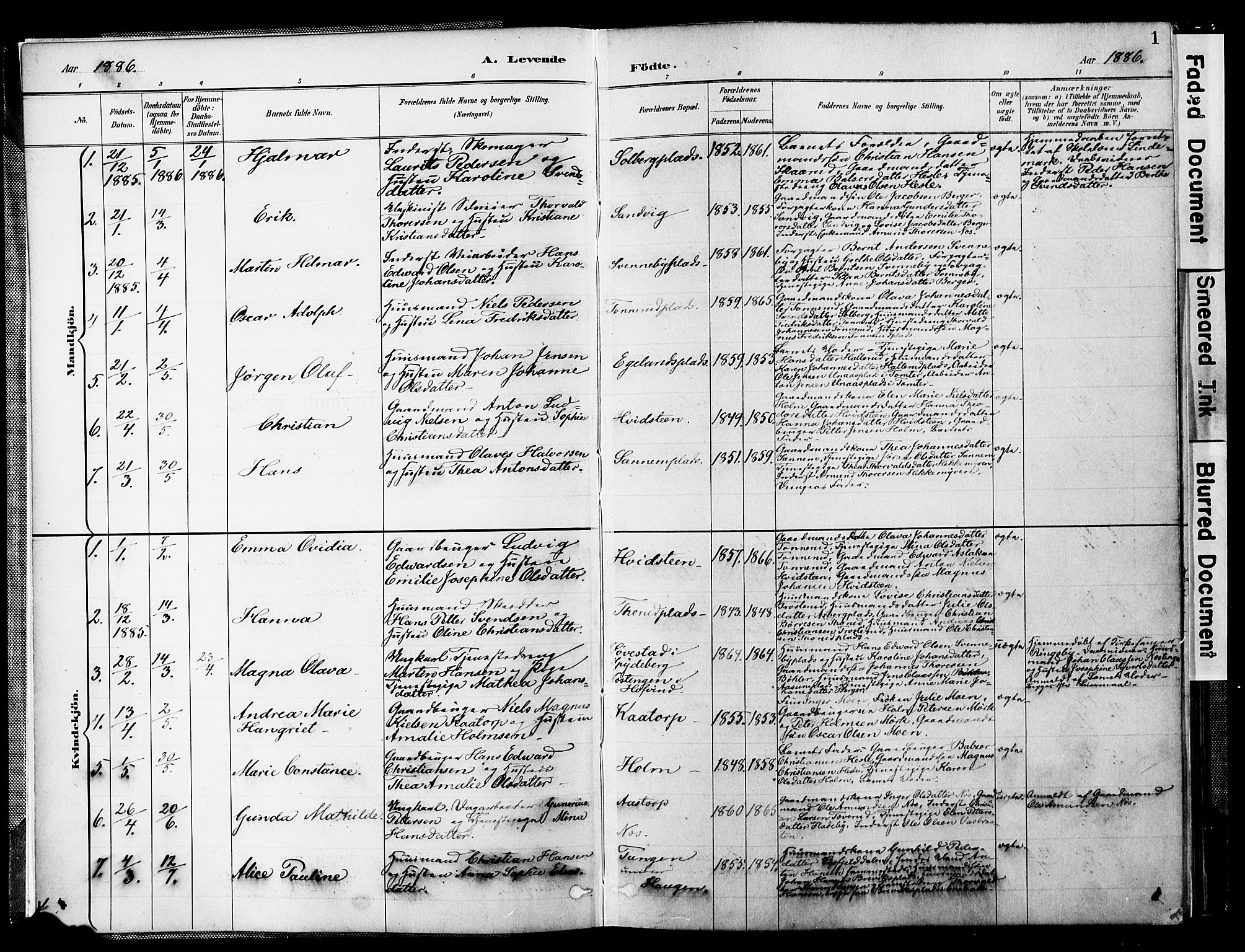 Spydeberg prestekontor Kirkebøker, SAO/A-10924/F/Fb/L0001: Parish register (official) no. II 1, 1886-1907, p. 1