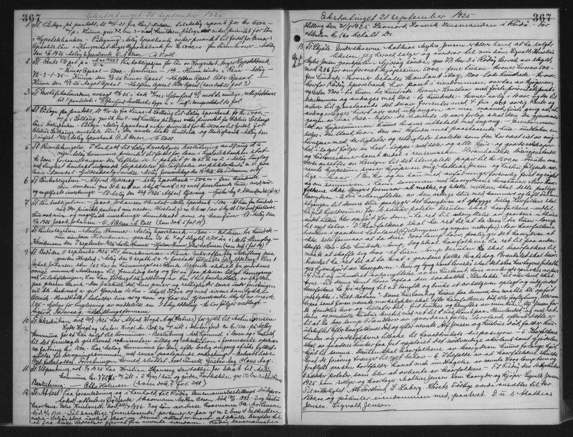 Rana sorenskriveri , AV/SAT-A-1108/1/2/2C/L0018: Mortgage book no. 18, 1923-1928, p. 367, Deed date: 21.09.1925