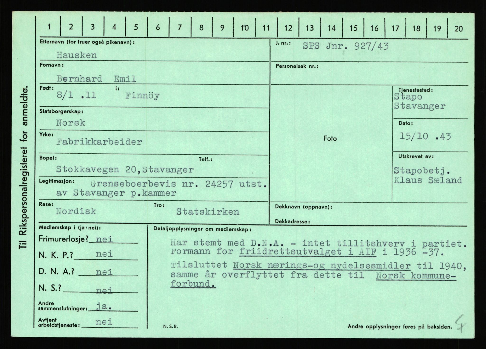 Statspolitiet - Hovedkontoret / Osloavdelingen, AV/RA-S-1329/C/Ca/L0006: Hanche - Hokstvedt, 1943-1945, p. 2789