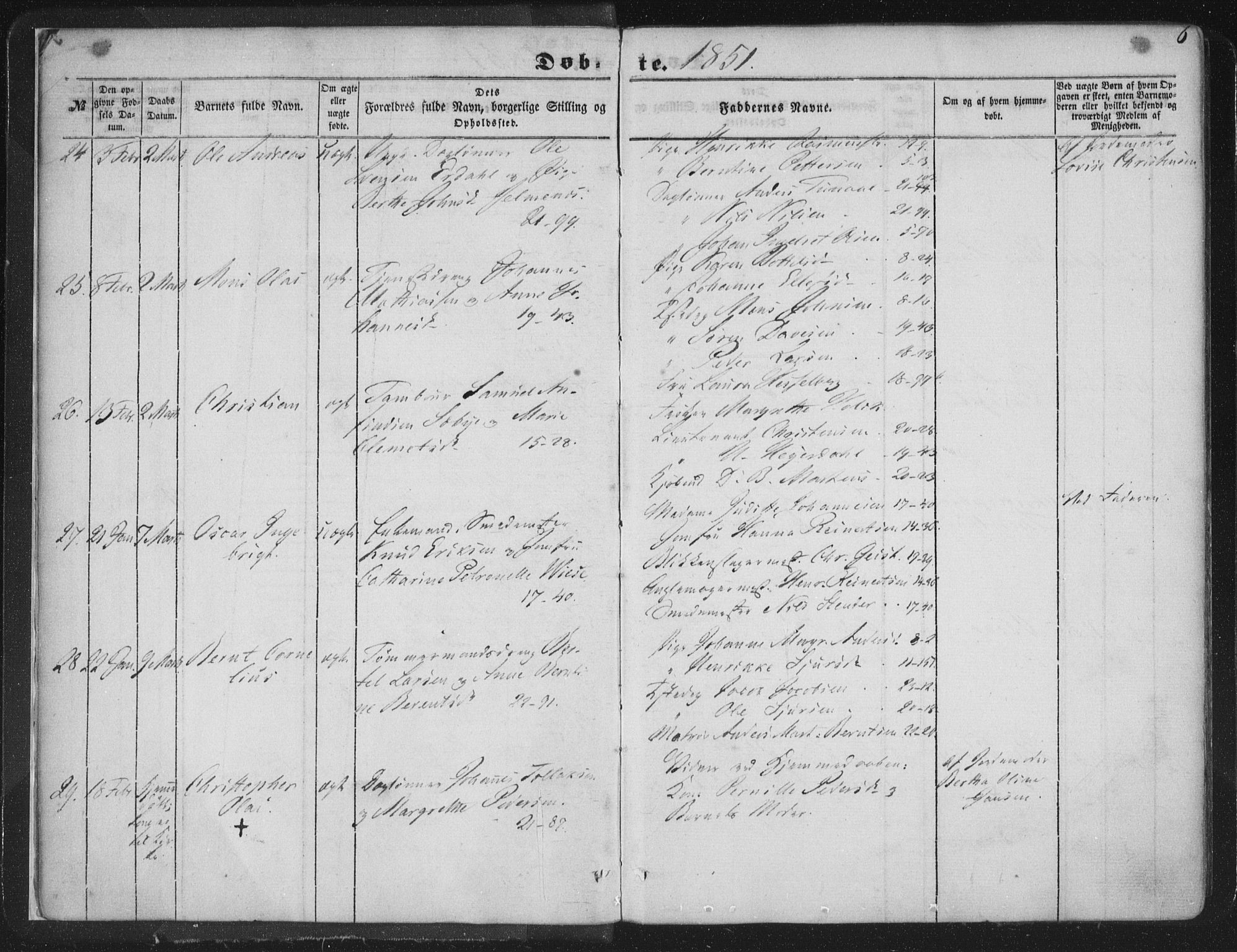 Korskirken sokneprestembete, AV/SAB-A-76101/H/Haa/L0017: Parish register (official) no. B 3, 1851-1857, p. 6