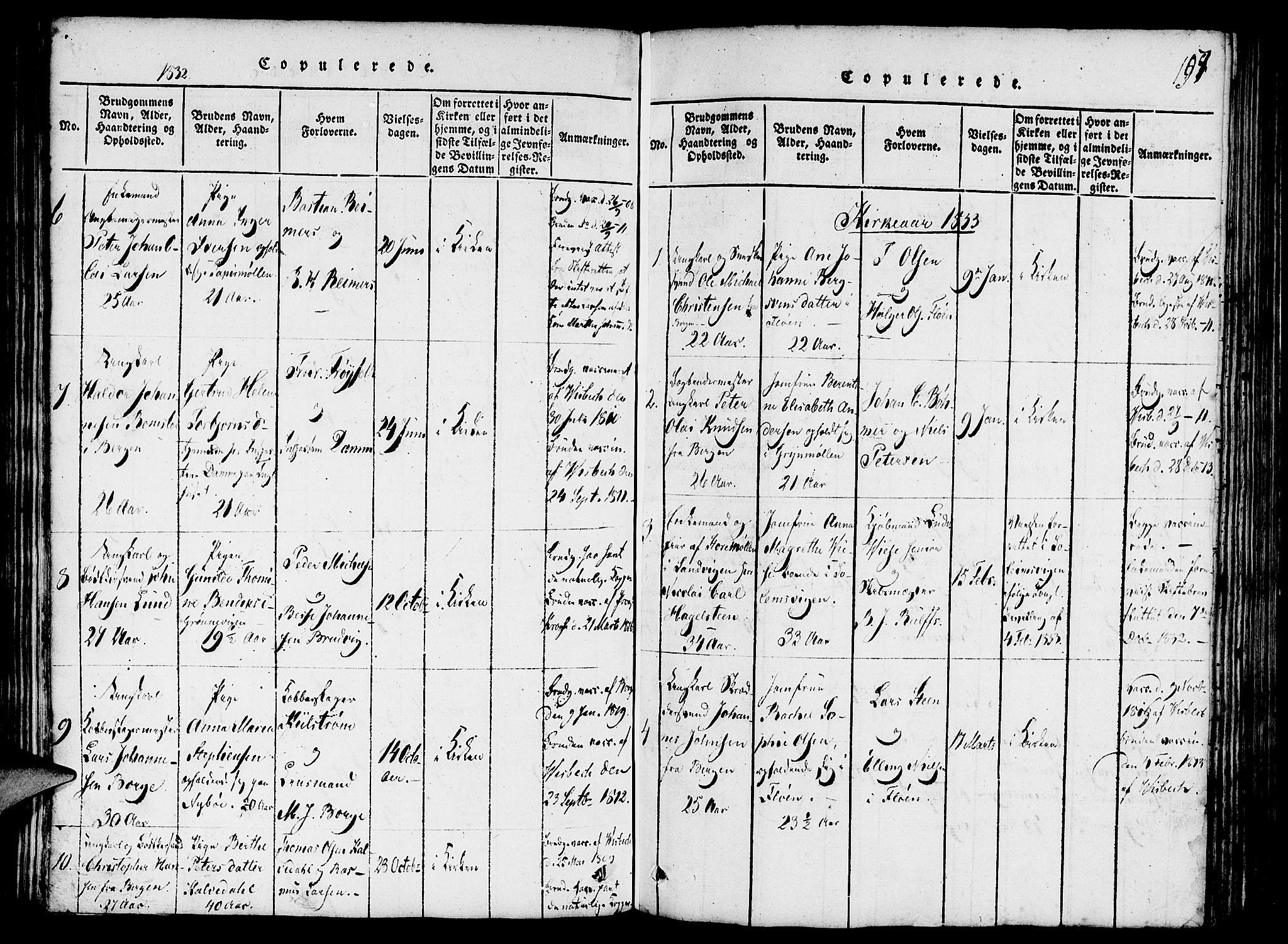 St. Jørgens hospital og Årstad sokneprestembete, AV/SAB-A-99934: Parish register (official) no. A 3, 1815-1843, p. 197