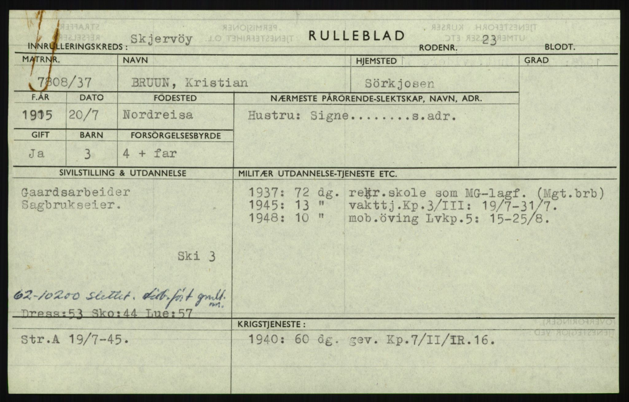 Forsvaret, Troms infanteriregiment nr. 16, AV/RA-RAFA-3146/P/Pa/L0021: Rulleblad for regimentets menige mannskaper, årsklasse 1937, 1937, p. 93