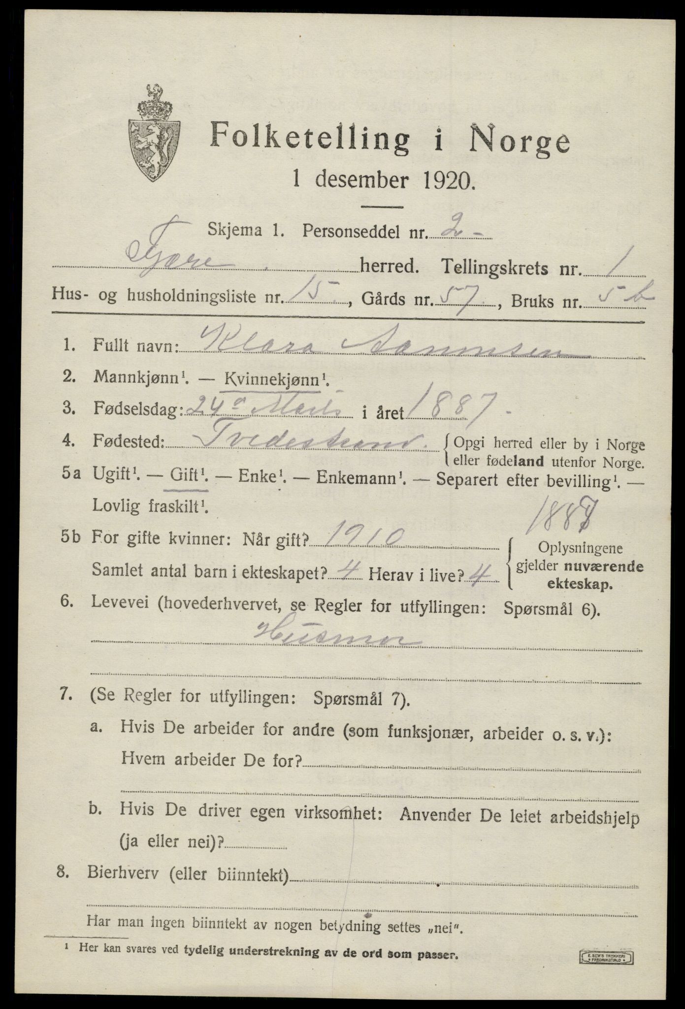 SAK, 1920 census for Fjære, 1920, p. 2325