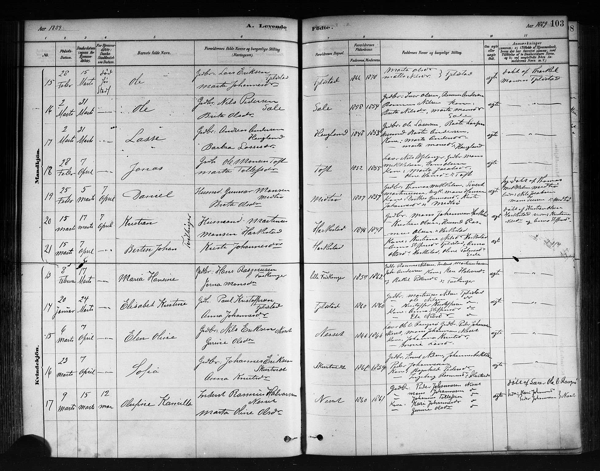 Herdla Sokneprestembete, AV/SAB-A-75701/H/Haa: Parish register (official) no. A 3, 1878-1890, p. 103