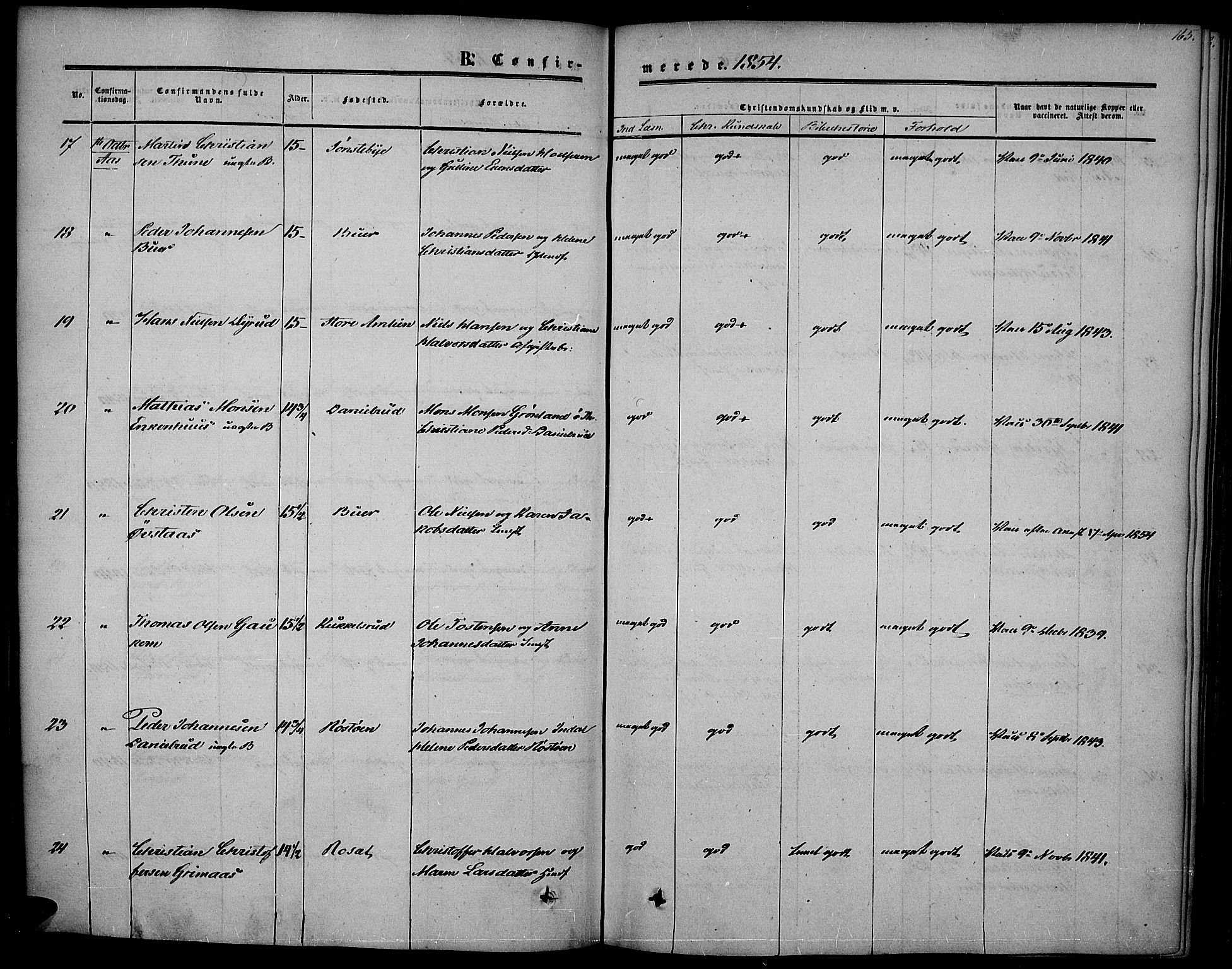 Vestre Toten prestekontor, AV/SAH-PREST-108/H/Ha/Haa/L0005: Parish register (official) no. 5, 1850-1855, p. 165