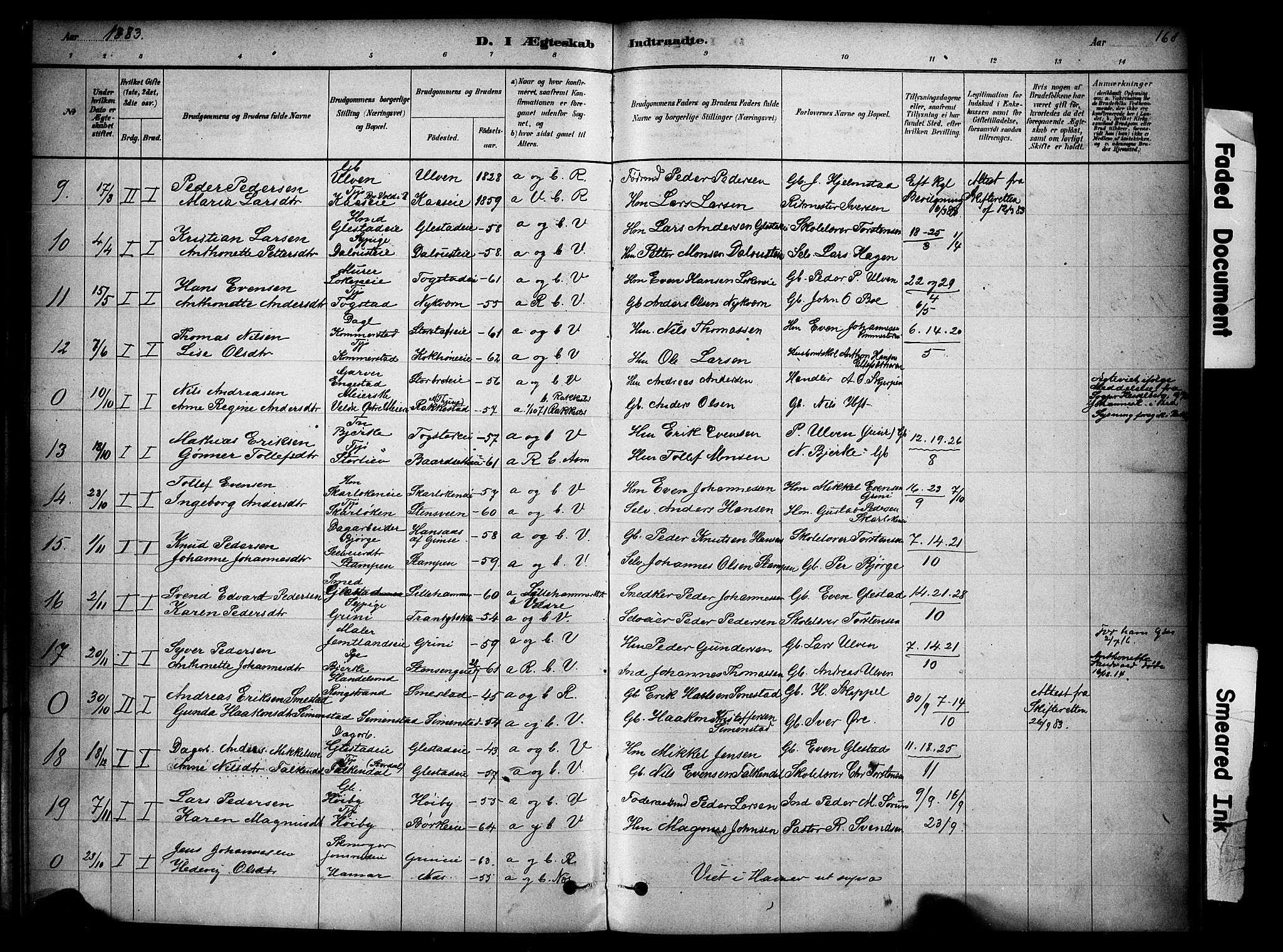 Ringsaker prestekontor, SAH/PREST-014/K/Ka/L0014: Parish register (official) no. 14, 1879-1890, p. 168