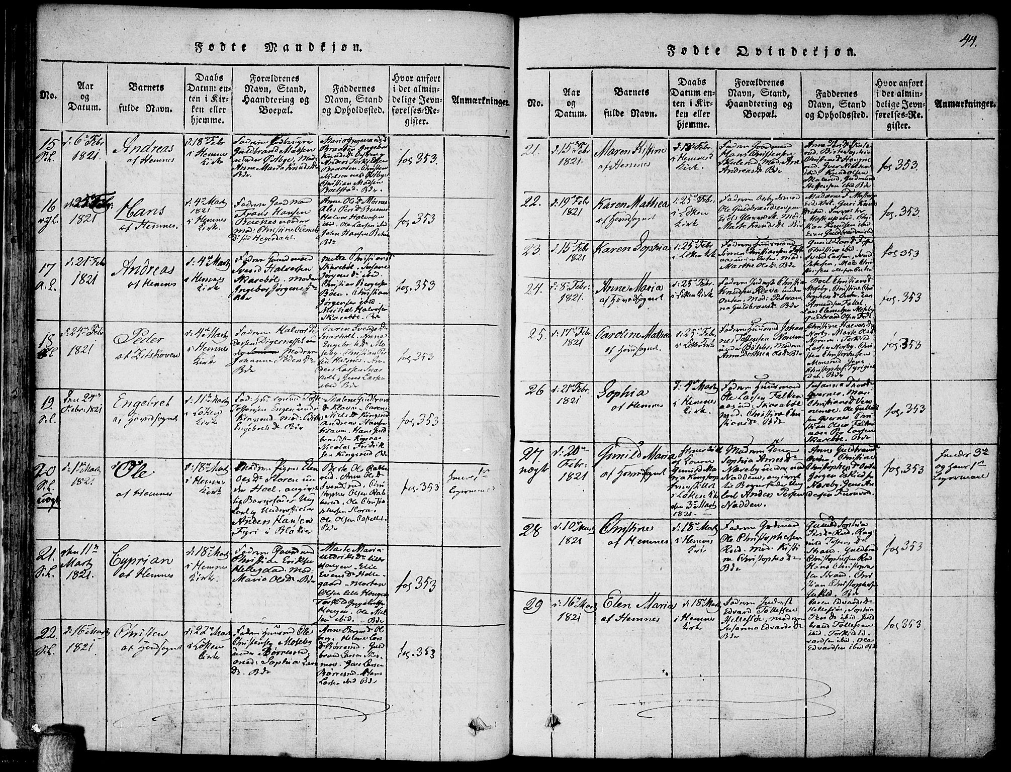 Høland prestekontor Kirkebøker, AV/SAO-A-10346a/F/Fa/L0007: Parish register (official) no. I 7, 1814-1827, p. 44