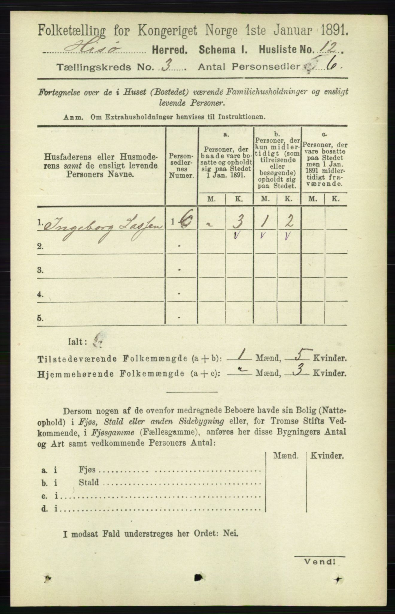 RA, 1891 census for 0922 Hisøy, 1891, p. 2089