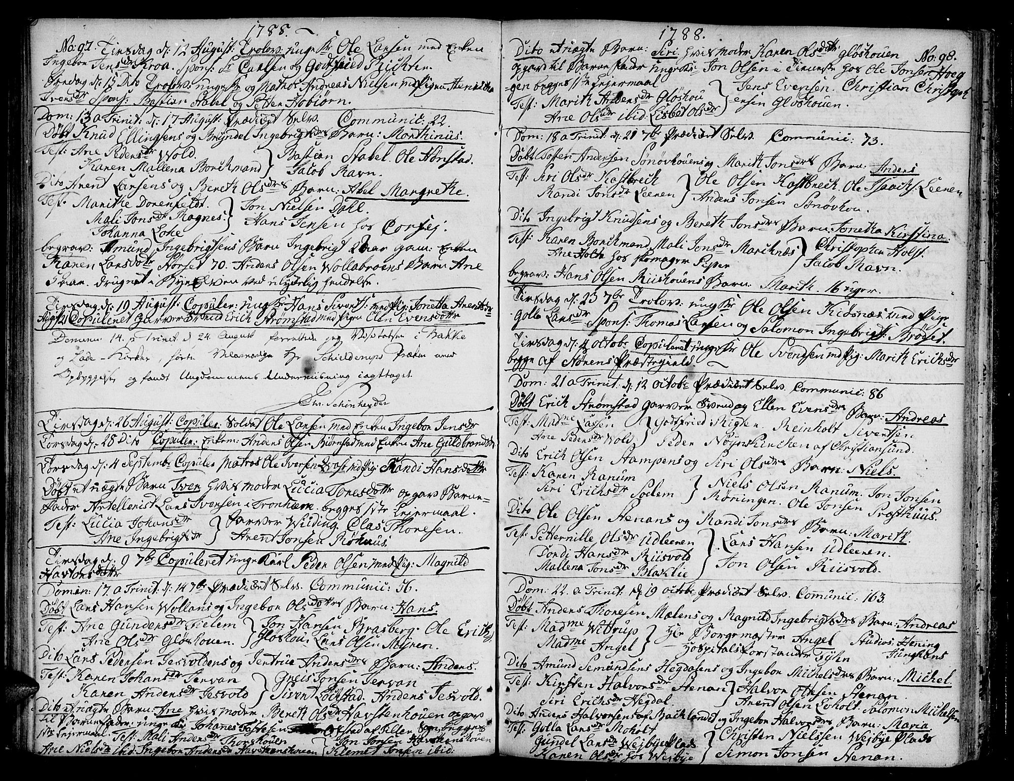 Ministerialprotokoller, klokkerbøker og fødselsregistre - Sør-Trøndelag, SAT/A-1456/604/L0180: Parish register (official) no. 604A01, 1780-1797, p. 97-98