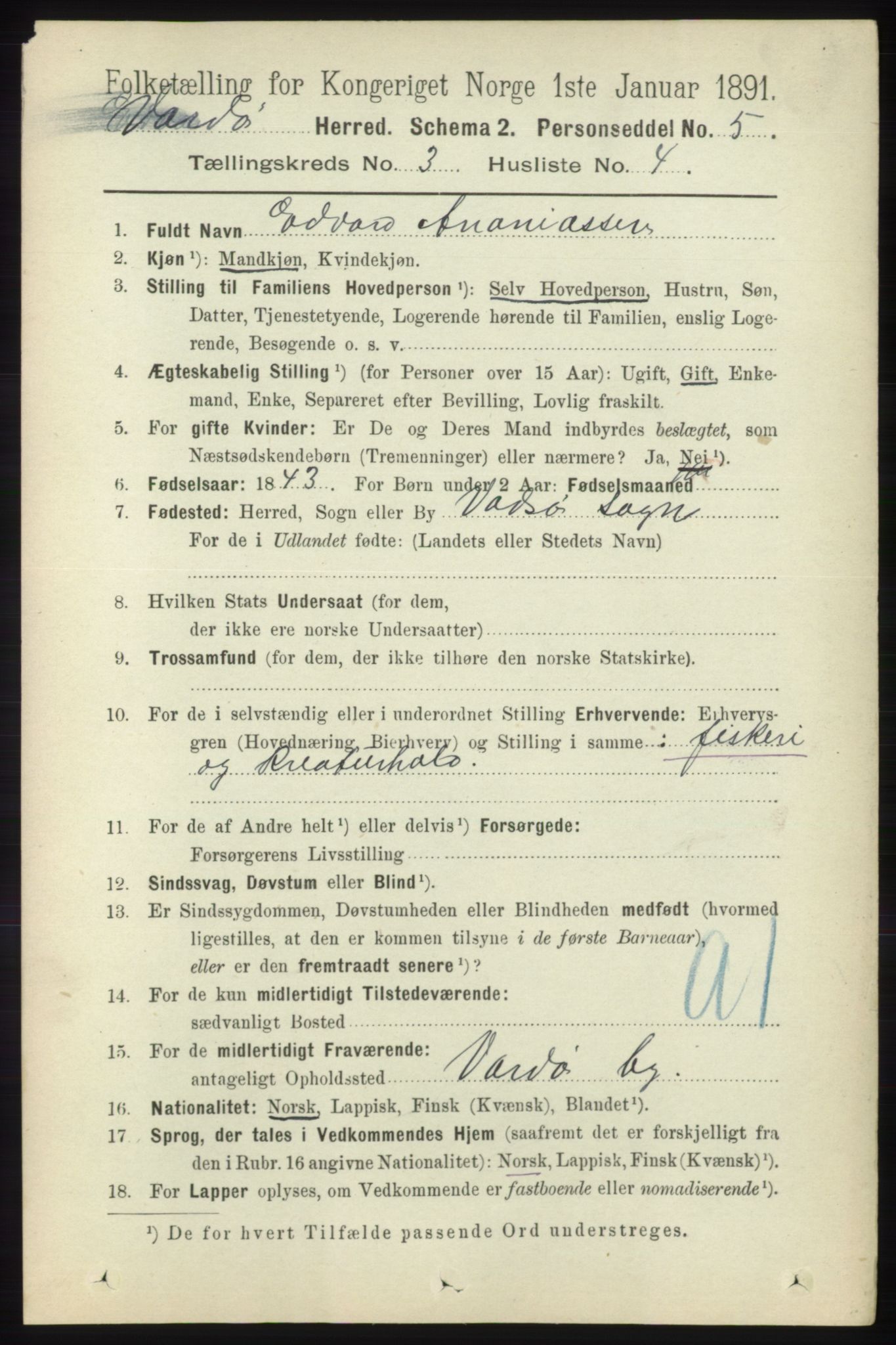 RA, 1891 census for 2028 Vardø, 1891, p. 839