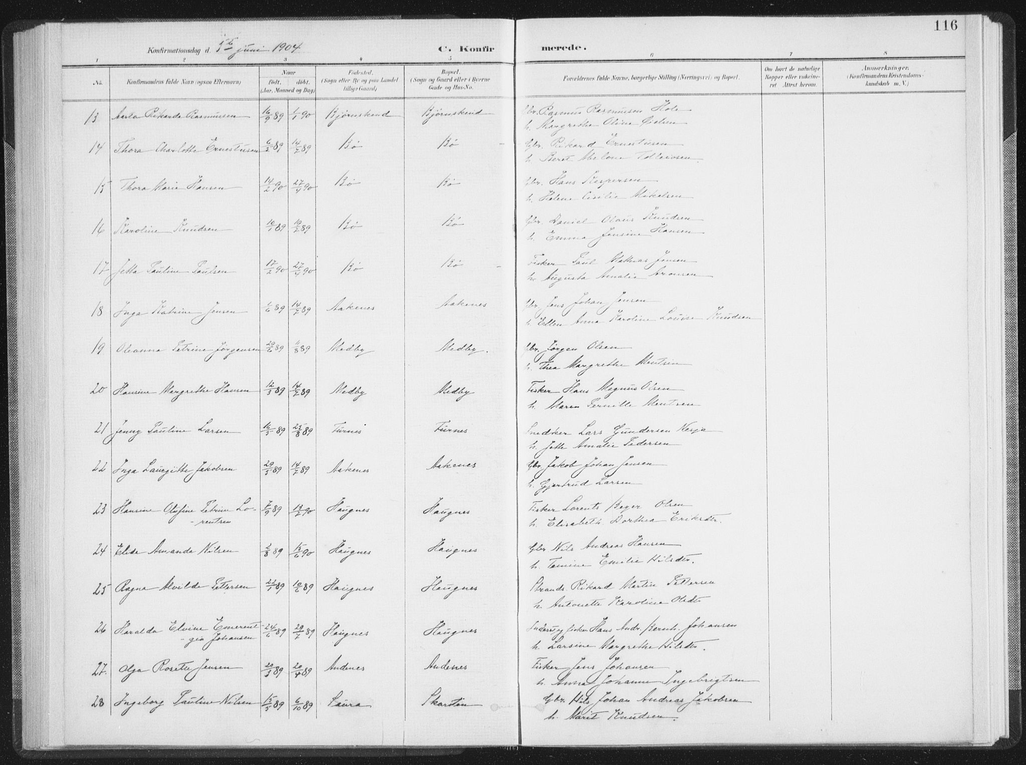 Ministerialprotokoller, klokkerbøker og fødselsregistre - Nordland, AV/SAT-A-1459/897/L1400: Parish register (official) no. 897A07, 1897-1908, p. 116