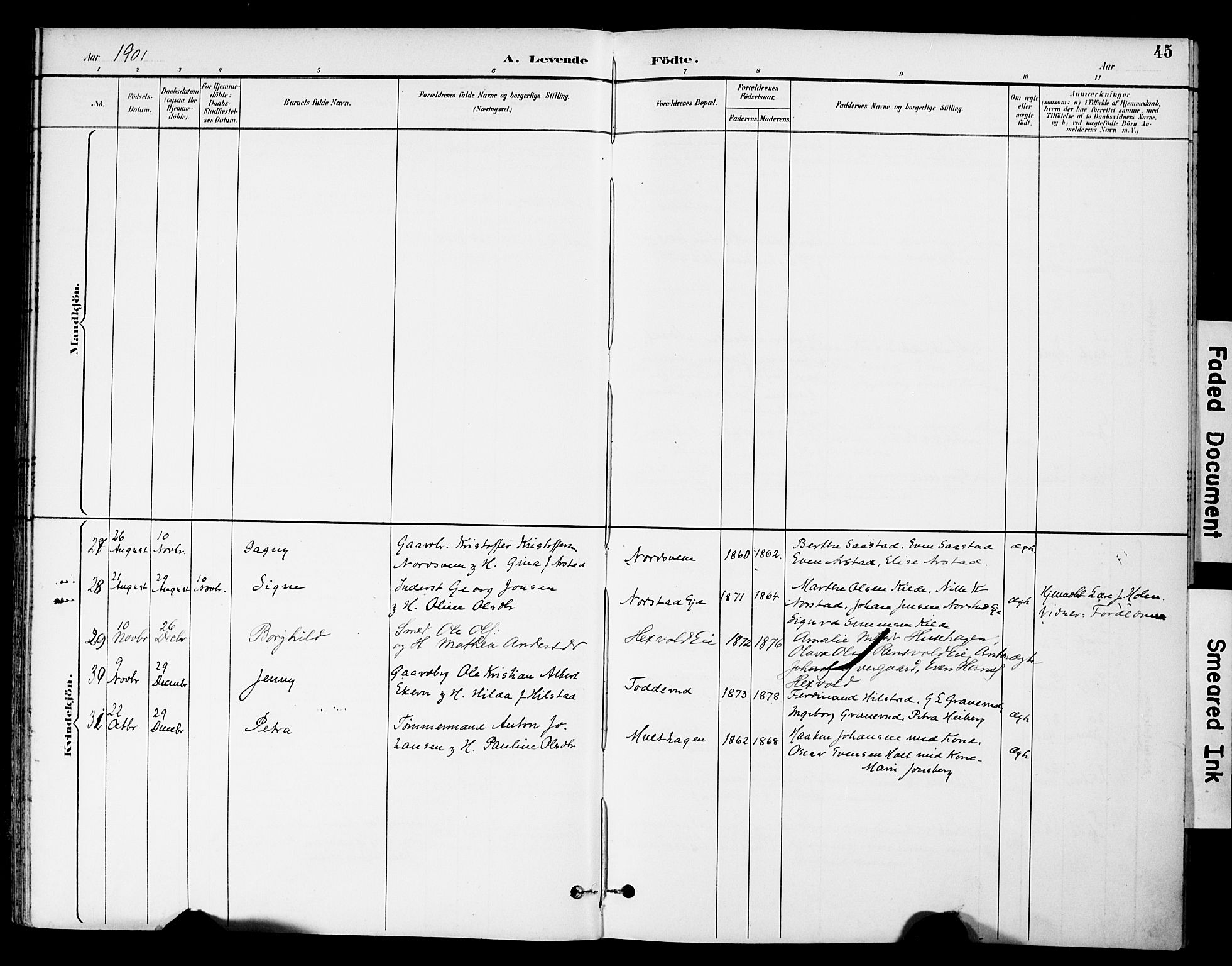 Stange prestekontor, AV/SAH-PREST-002/K/L0021: Parish register (official) no. 21, 1891-1902, p. 45