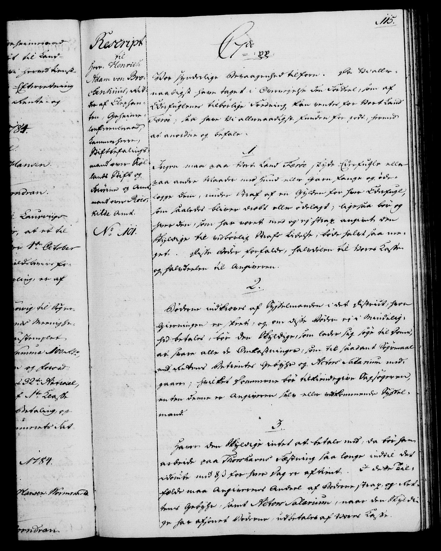 Rentekammeret, Kammerkanselliet, AV/RA-EA-3111/G/Gg/Gga/L0013: Norsk ekspedisjonsprotokoll med register (merket RK 53.13), 1784-1787, p. 115