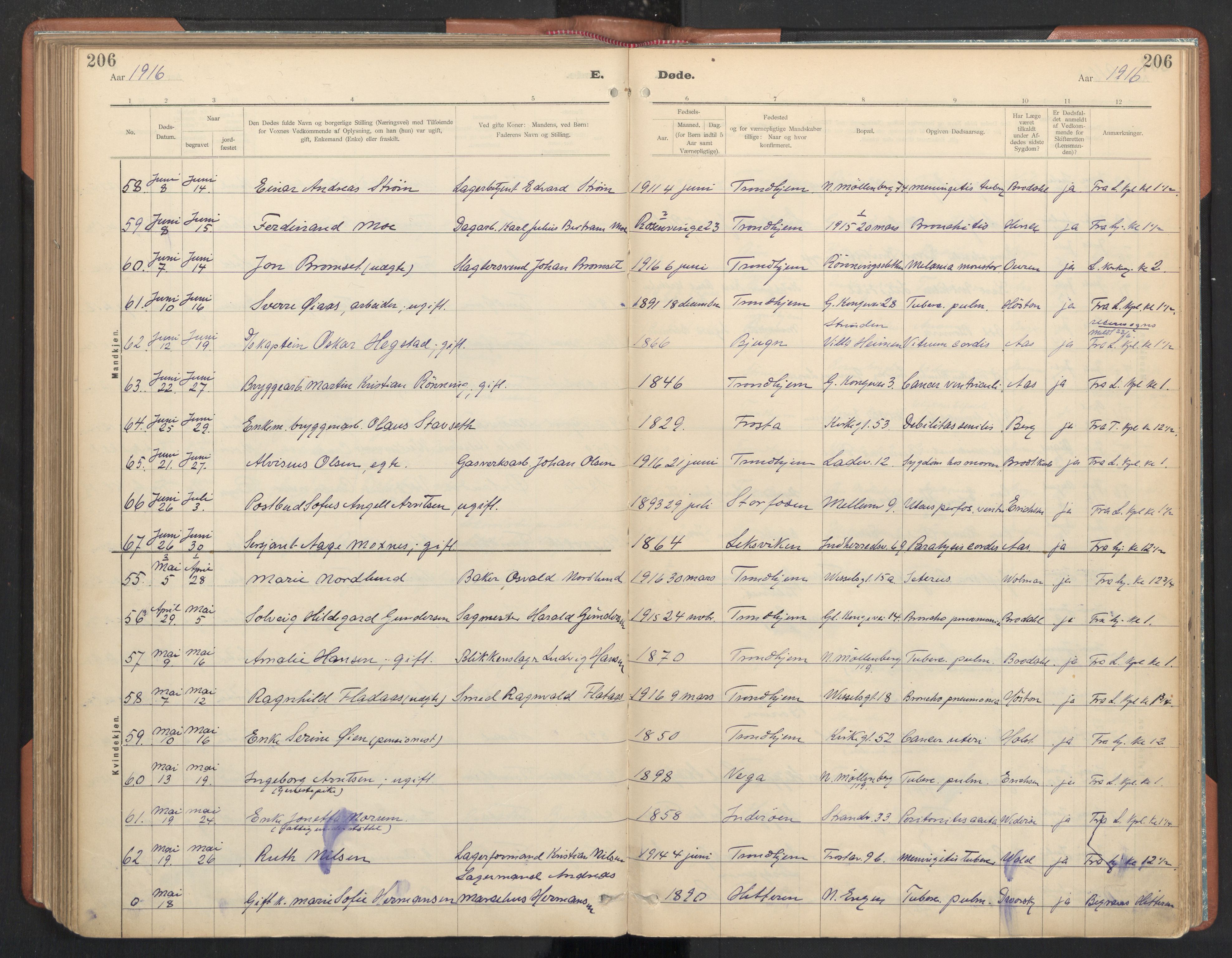 Ministerialprotokoller, klokkerbøker og fødselsregistre - Sør-Trøndelag, AV/SAT-A-1456/605/L0244: Parish register (official) no. 605A06, 1908-1954, p. 206