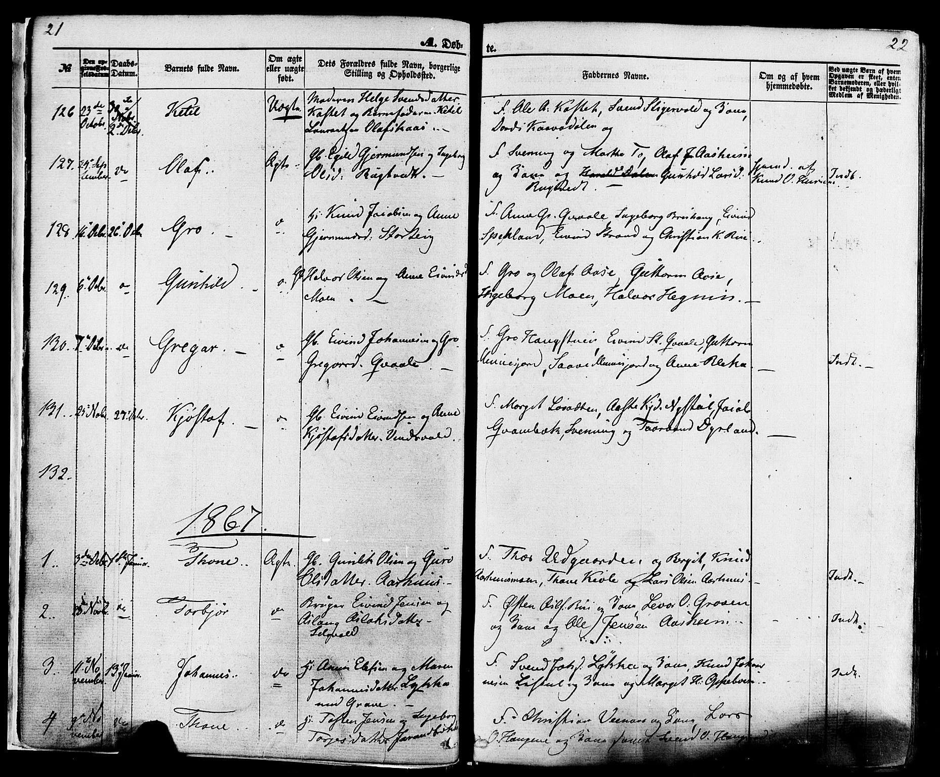 Seljord kirkebøker, SAKO/A-20/F/Fa/L0013: Parish register (official) no. I 13, 1866-1876, p. 21-22