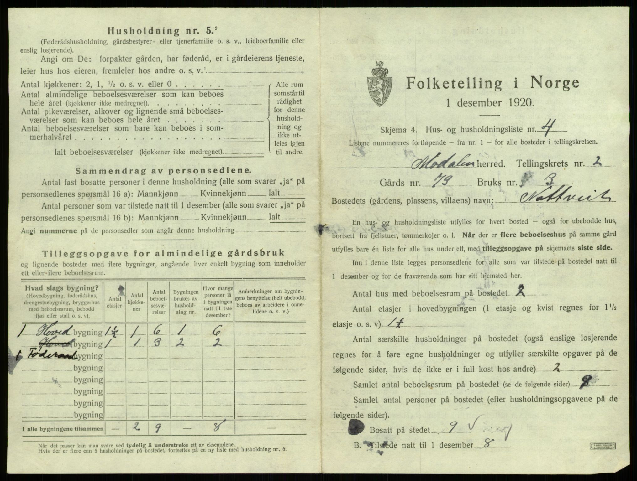 SAB, 1920 census for Modalen, 1920, p. 56