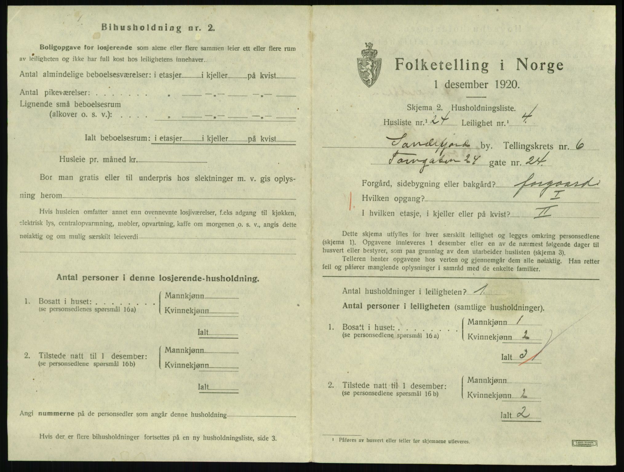 SAKO, 1920 census for Sandefjord, 1920, p. 2768