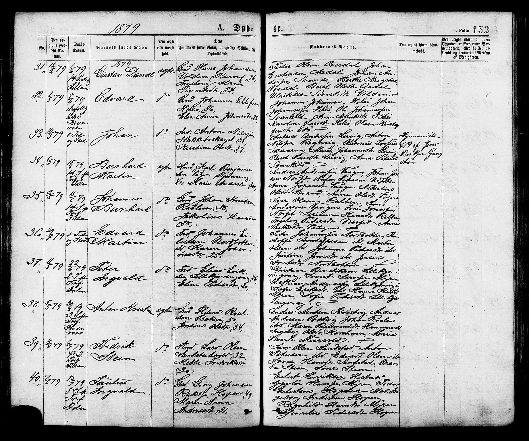 Ministerialprotokoller, klokkerbøker og fødselsregistre - Sør-Trøndelag, AV/SAT-A-1456/634/L0532: Parish register (official) no. 634A08, 1871-1881, p. 152