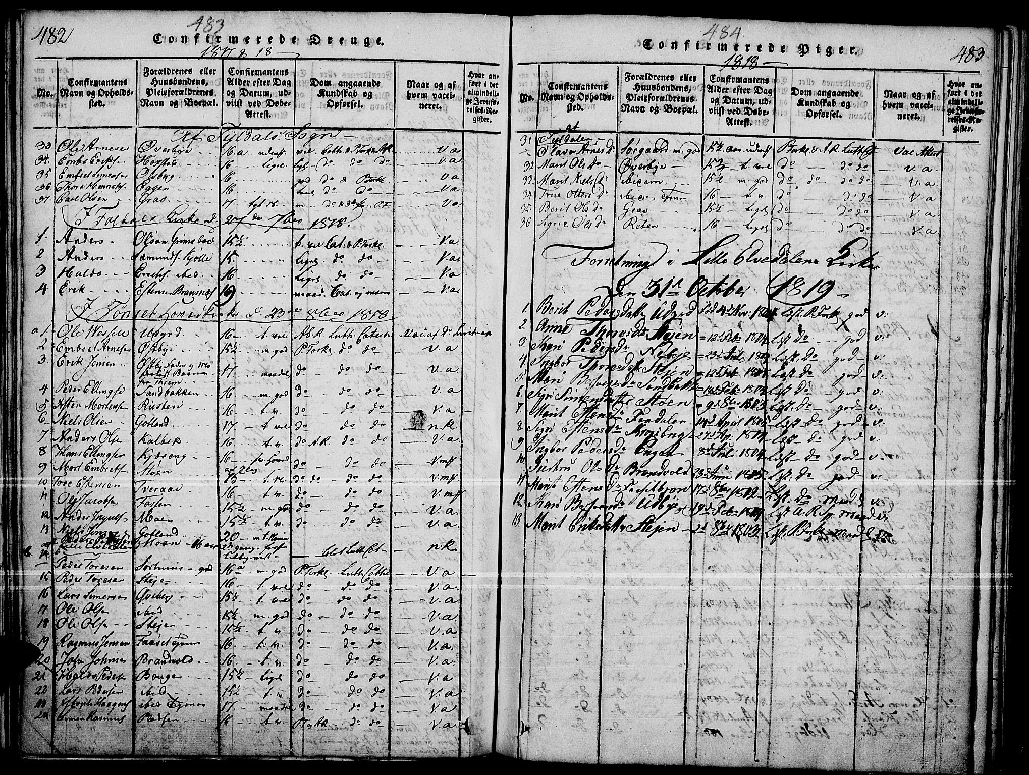 Tynset prestekontor, SAH/PREST-058/H/Ha/Haa/L0018: Parish register (official) no. 18, 1815-1829, p. 482-483