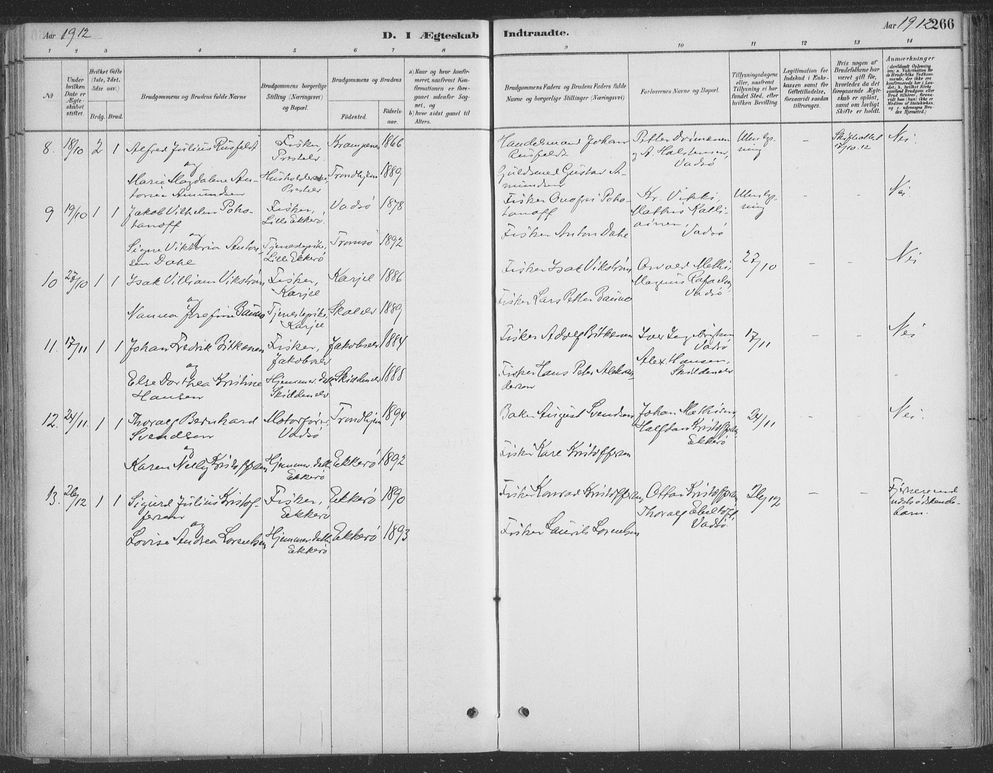 Vadsø sokneprestkontor, SATØ/S-1325/H/Ha/L0009kirke: Parish register (official) no. 9, 1881-1917, p. 266