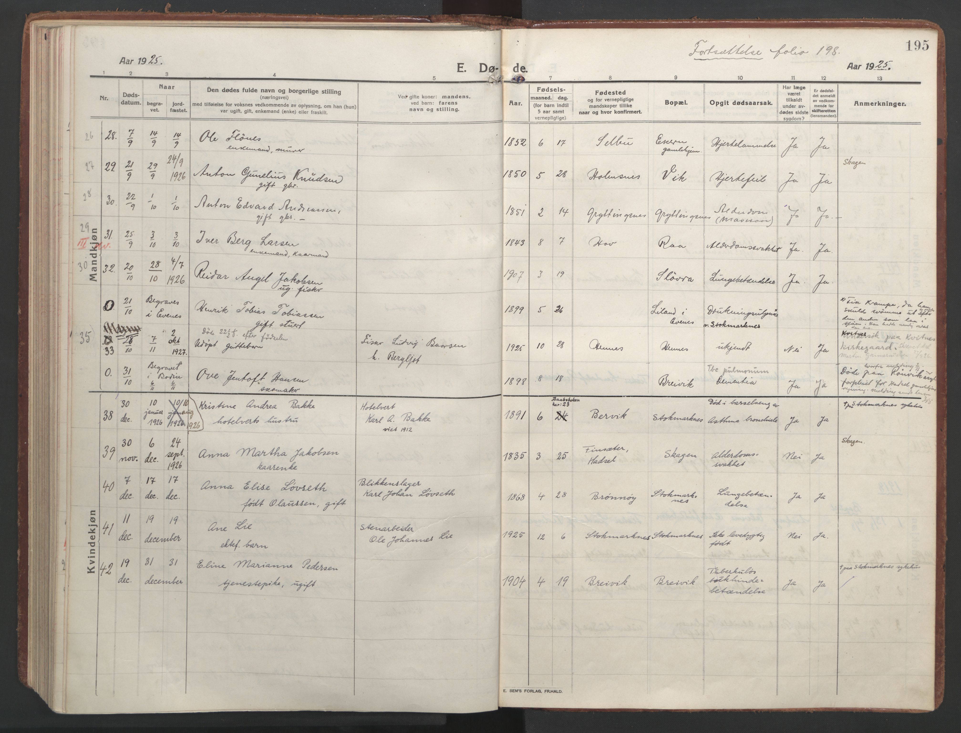 Ministerialprotokoller, klokkerbøker og fødselsregistre - Nordland, AV/SAT-A-1459/888/L1251: Parish register (official) no. 888A17, 1913-1925, p. 195