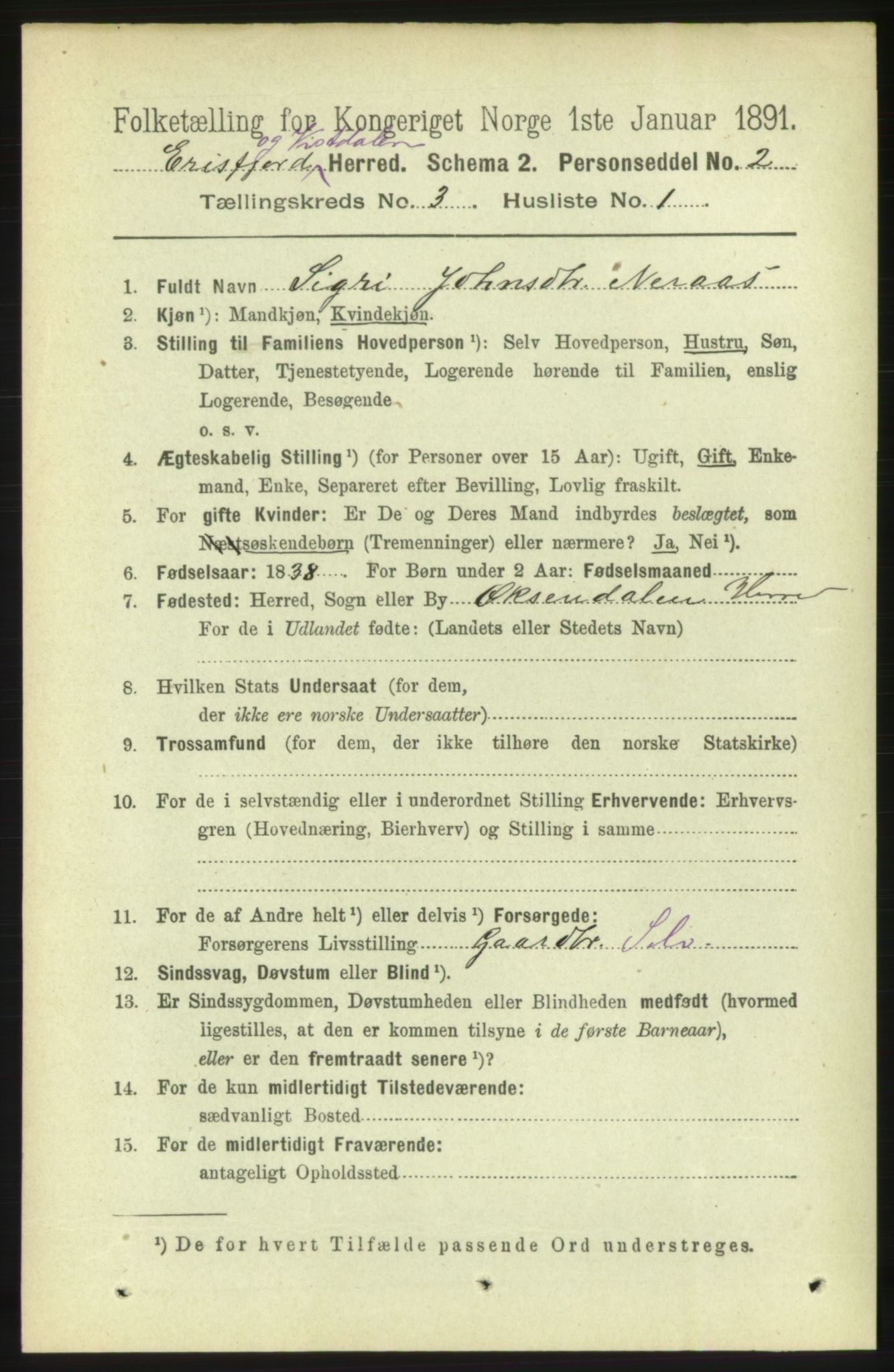 RA, 1891 census for 1542 Eresfjord og Vistdal, 1891, p. 628