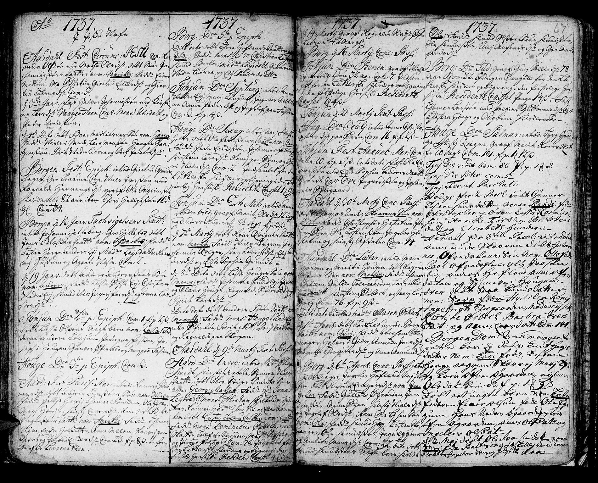 Lærdal sokneprestembete, SAB/A-81201: Parish register (official) no. A 1, 1711-1752, p. 67