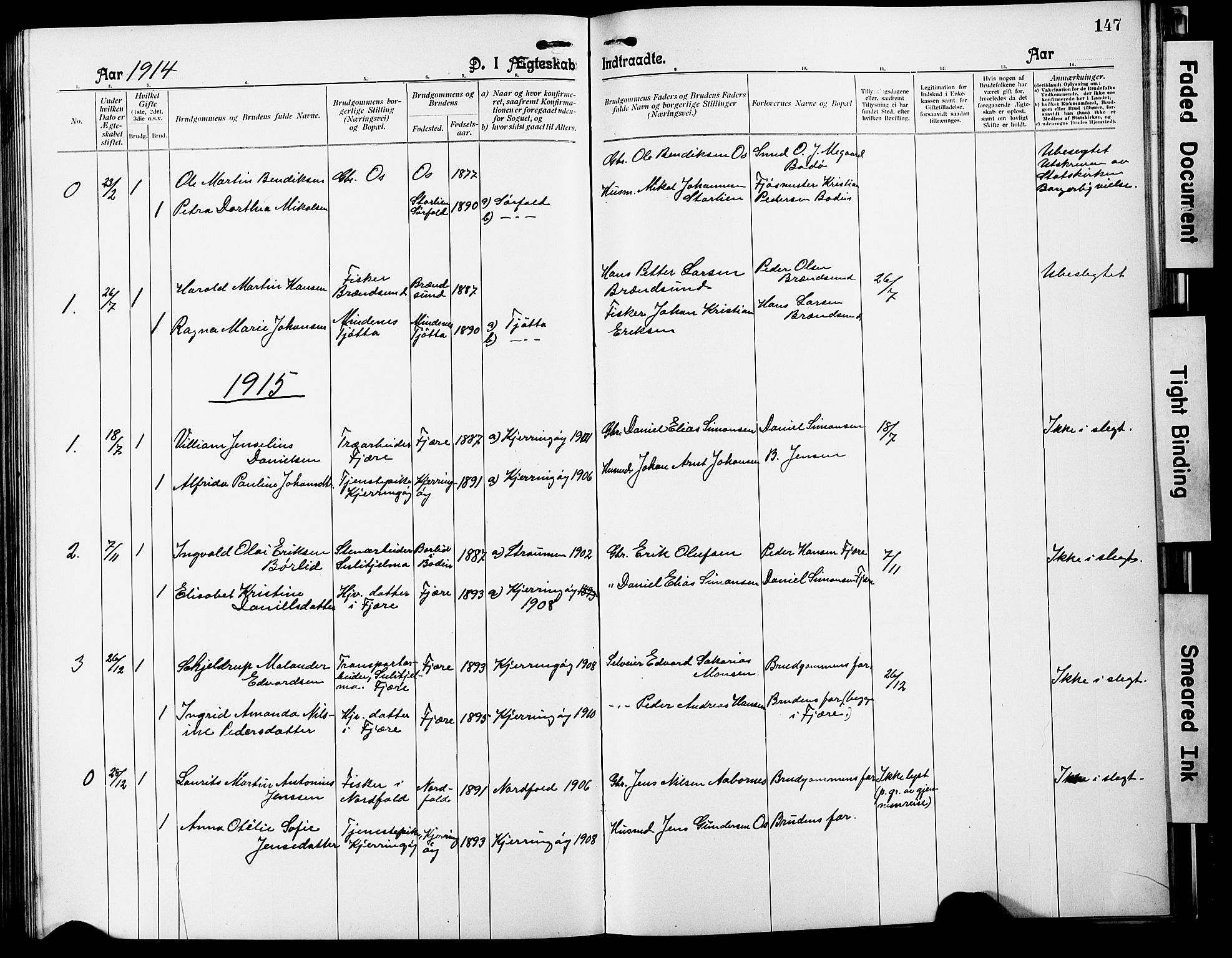 Ministerialprotokoller, klokkerbøker og fødselsregistre - Nordland, SAT/A-1459/803/L0077: Parish register (copy) no. 803C04, 1897-1930, p. 147